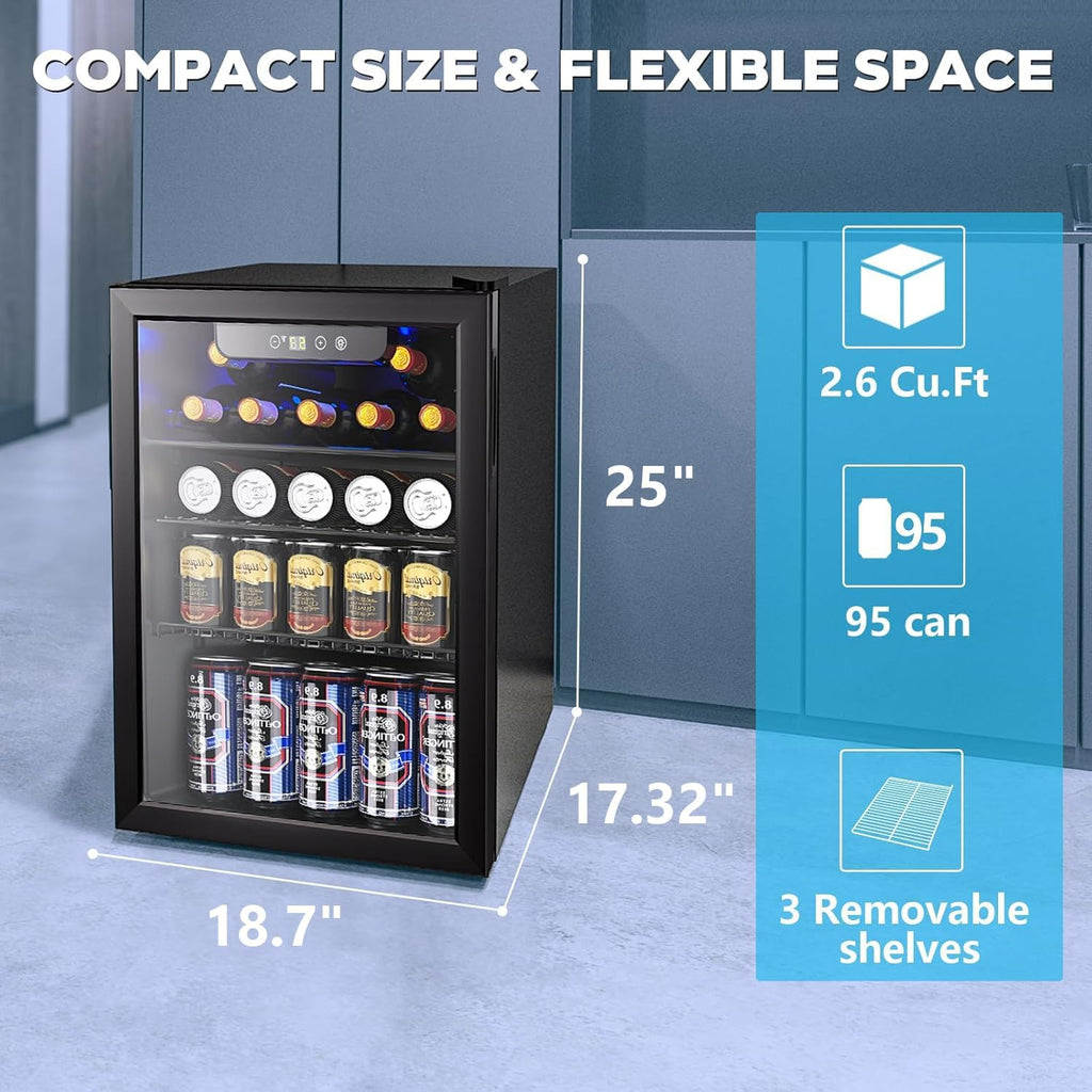 Mini Fridge 130 Can Beverage Refrigerator Cooler, 3.2 Cu.Ft Drink Fridge for Soda Wine Beer, Adjustable Temperature Control for Home Office, Black wourant