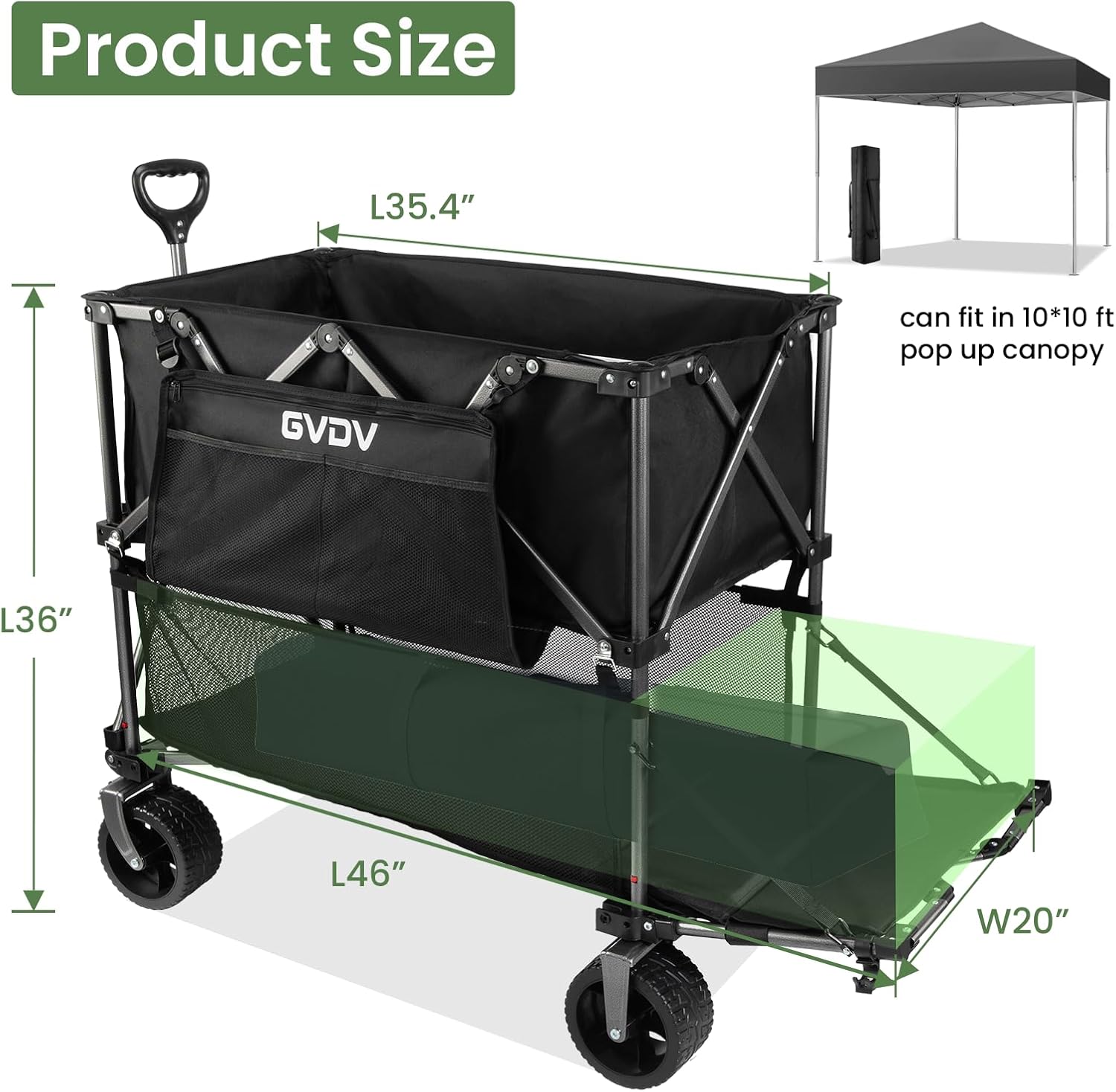 Double-decker cart, 500 lb capacity, 400 liter foldable cart, all-terrain wheels, 46" extra-long extension cart, foldable cart wourant