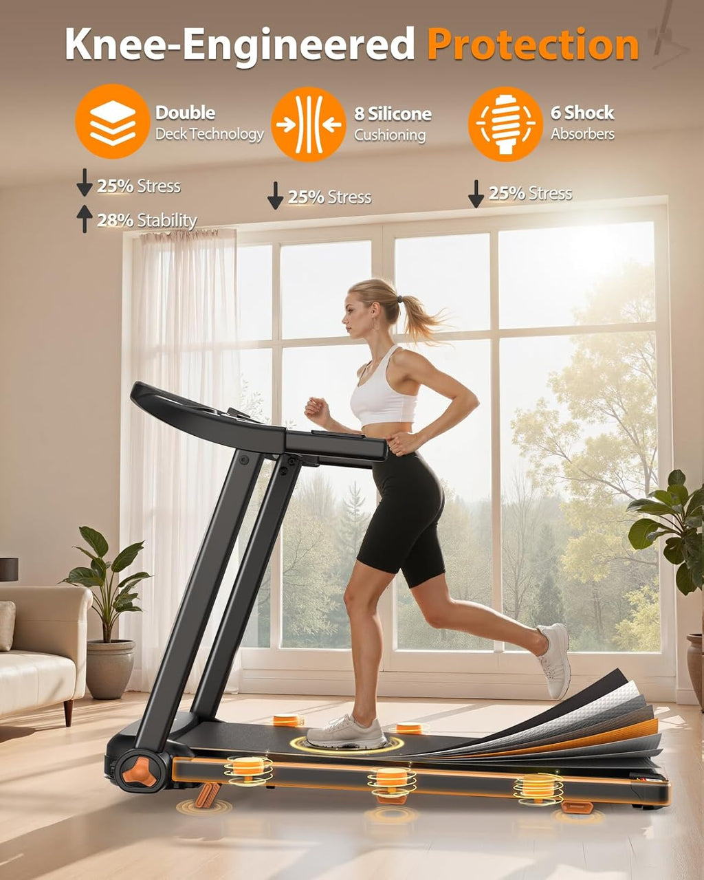 Foldable Treadmill for Home with Incline Extra Large Dual LED Screen Home Office Treadmills wourant