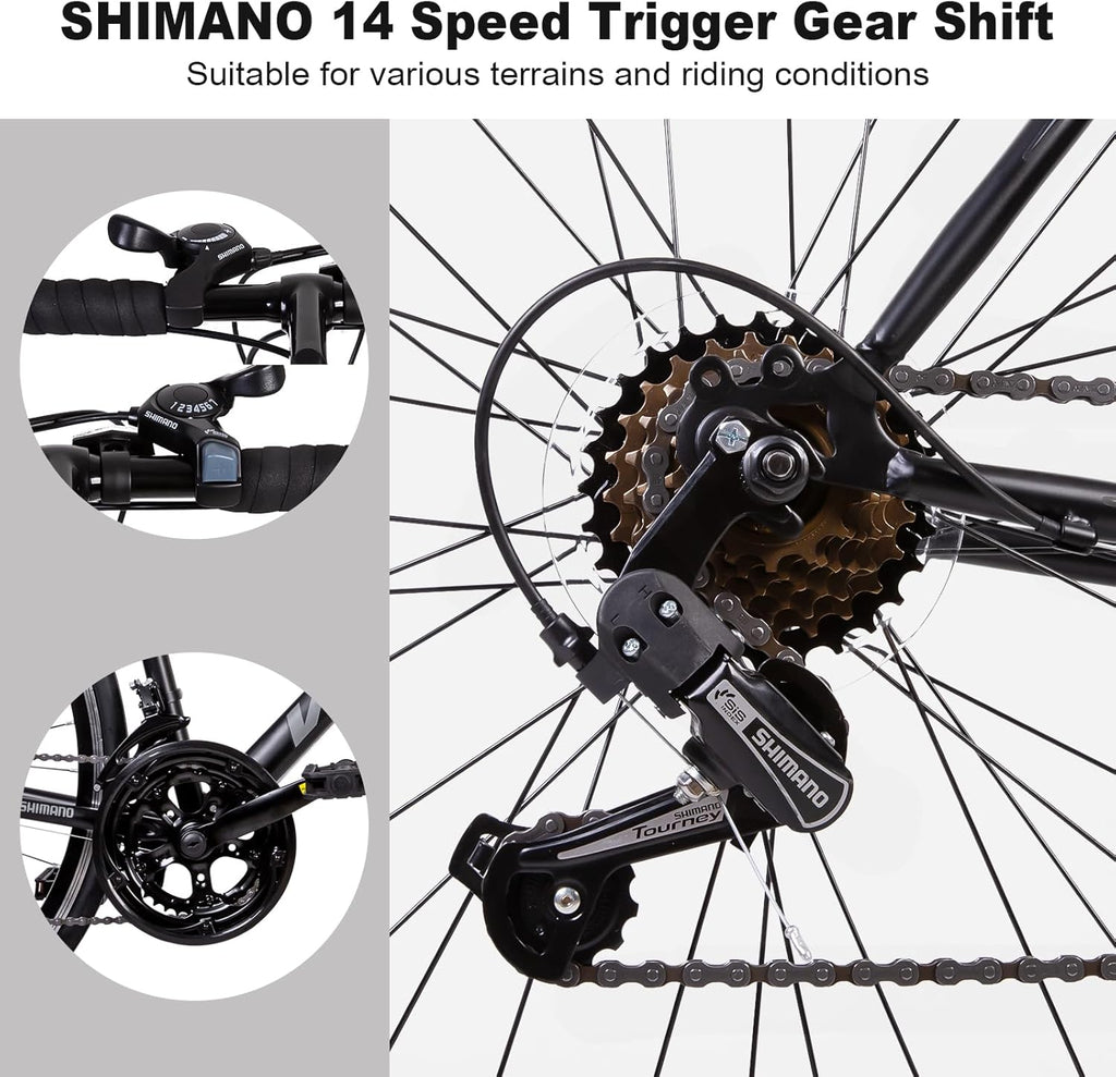WEIZE Road Bike, 700C Wheel City Commuter Bicycle, Shimano 14 Speed Drop Bar, Racing Adult Bike with Caliper Brakes, High-Carbon Steel Hybrid Bikes wourant