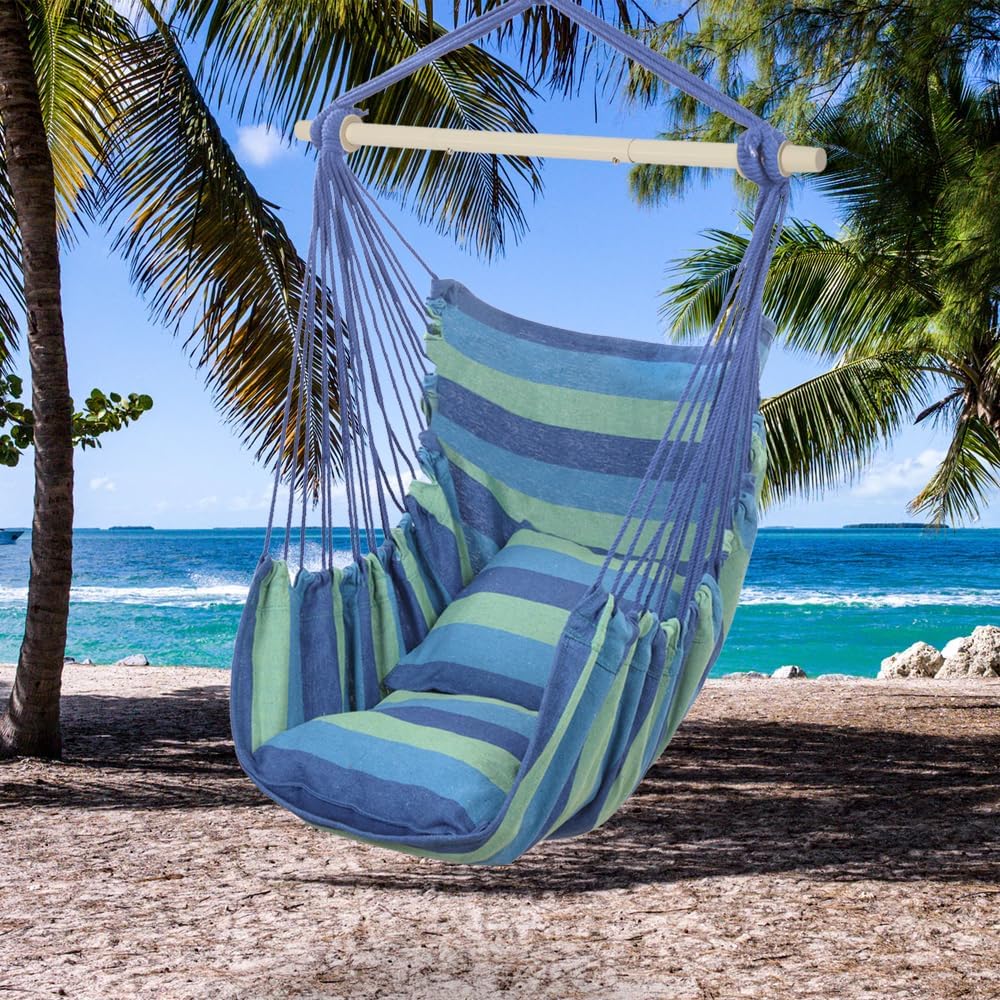 ONCLOUD Hammock Chair Hanging Rope Swing, Load Capacity Up to 550 LBS Macrame Hammock Swing Seat with Two Cushions, Hammock Seats with Portable Steel Spreader Bar for Indoor/Outdoor, Black wourant