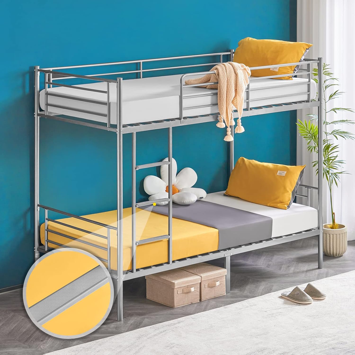 Bonnlo Bunk Bed Twin Over Twin for Kids/Teens/Adults Heavy Duty 2 Decker Bed with Flat Ladder wourant