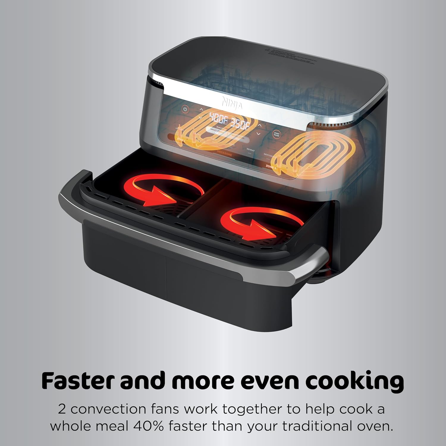 Ninja Foodi 10QT 6-in-1 DualZone Smart XL Air Fryer, 2 Independent 5QT Baskets, Smart Cook Thermometer, Match Cook, Smart Finish, Air Fry, Roast, Bake, Dehydrate, Reheat, Grey, DZ550 wourant