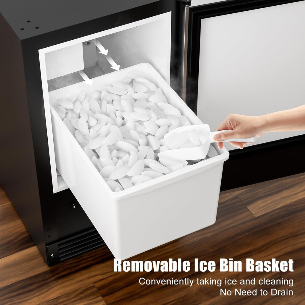 COTLIN 15" W Drainless Under Counter Ice Maker with 22LBS Storage Bin, Crescent Ice, Free Standing Built-in Ice Maker for Residential Commercial Use, No Drain Required, ETL Approved, 2025 Upgraded wourant