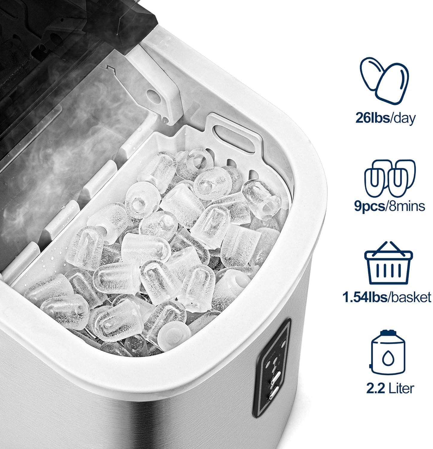EUHOMY Nugget Ice Maker Countertop with Handle, Ready in 6 Mins, 34lbs Per Day, Removable Top Cover, Auto-Cleaning, Portable Sonic Ice Maker with Basket and Scoop, for Home/Party/RV/Camping (Black) wourant