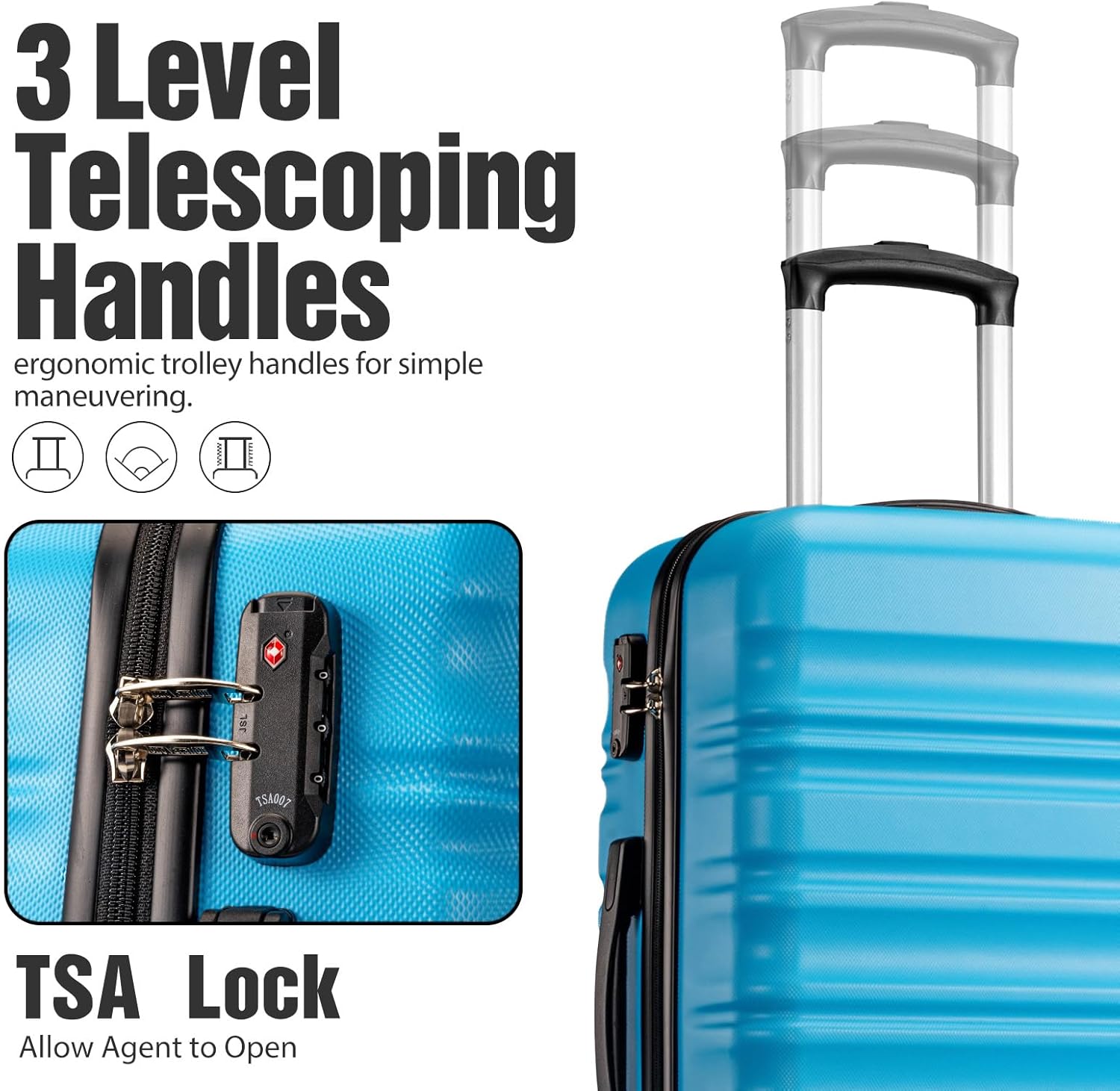 LONG VACATION 6 Piece Luggage Set Carry on Suitcase with ABS+PC hardshell, Spinner Wheels & YKK Zipper TSA Lock wourant
