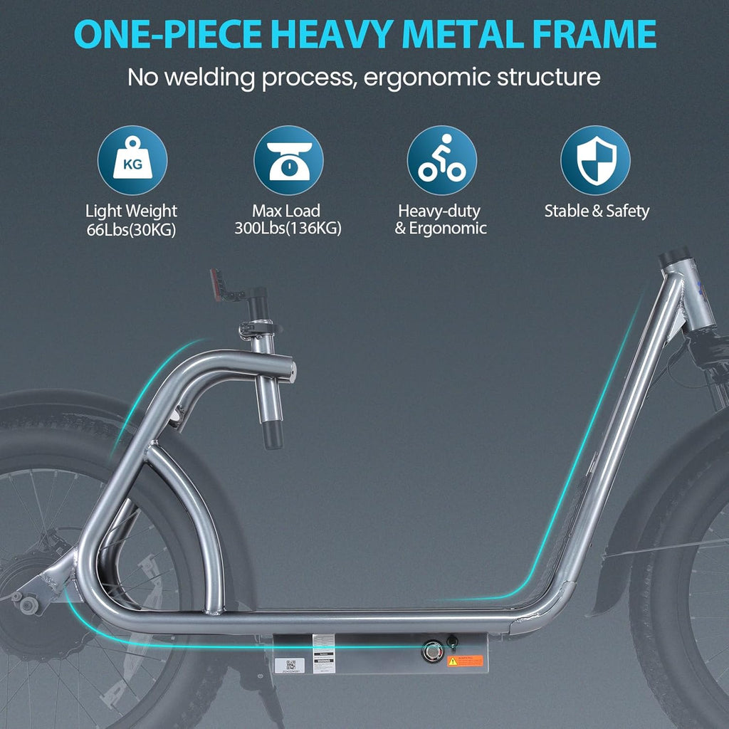 Caroma Peak 800W Foldable Adult Electric Scooter with 20-inch Wide Tires, 48V Battery, Basket, and Adjustable Seat wourant