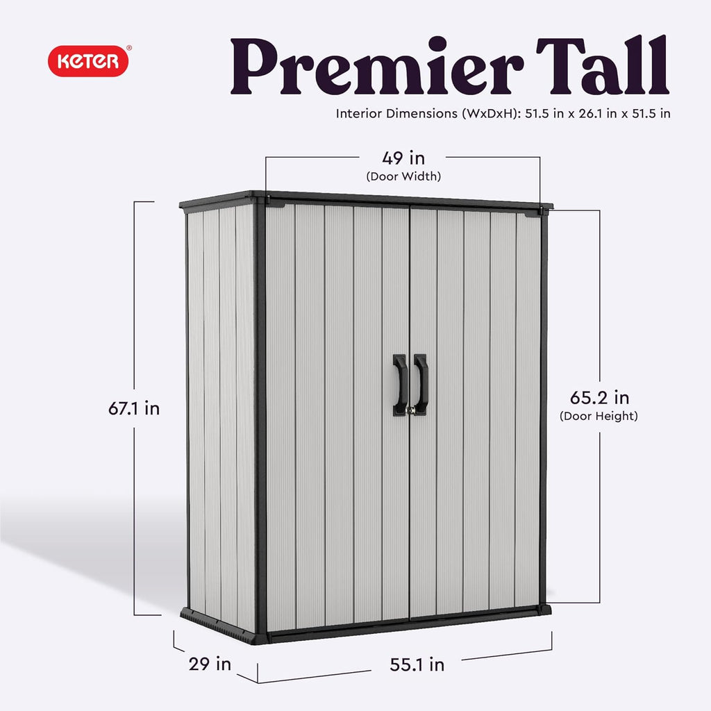 Keter Premier Tall 4.6 x 5.6 ft. Resin Outdoor Storage Shed Shelving Brackets Patio Furniture wourant