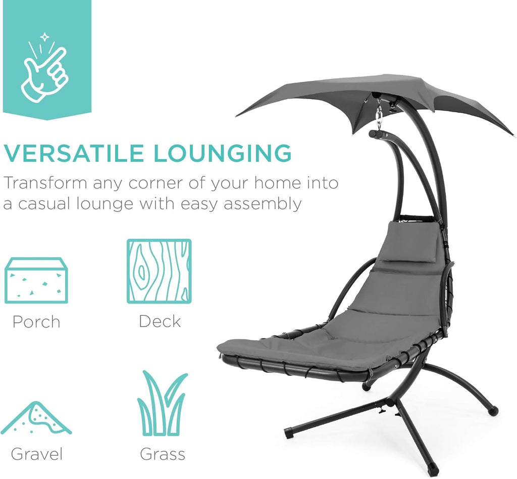 Best Choice Products Outdoor Hanging Curved Steel Chaise Lounge Chair Swing w/Built-in Pillow and Removable Canopy - Teal wourant