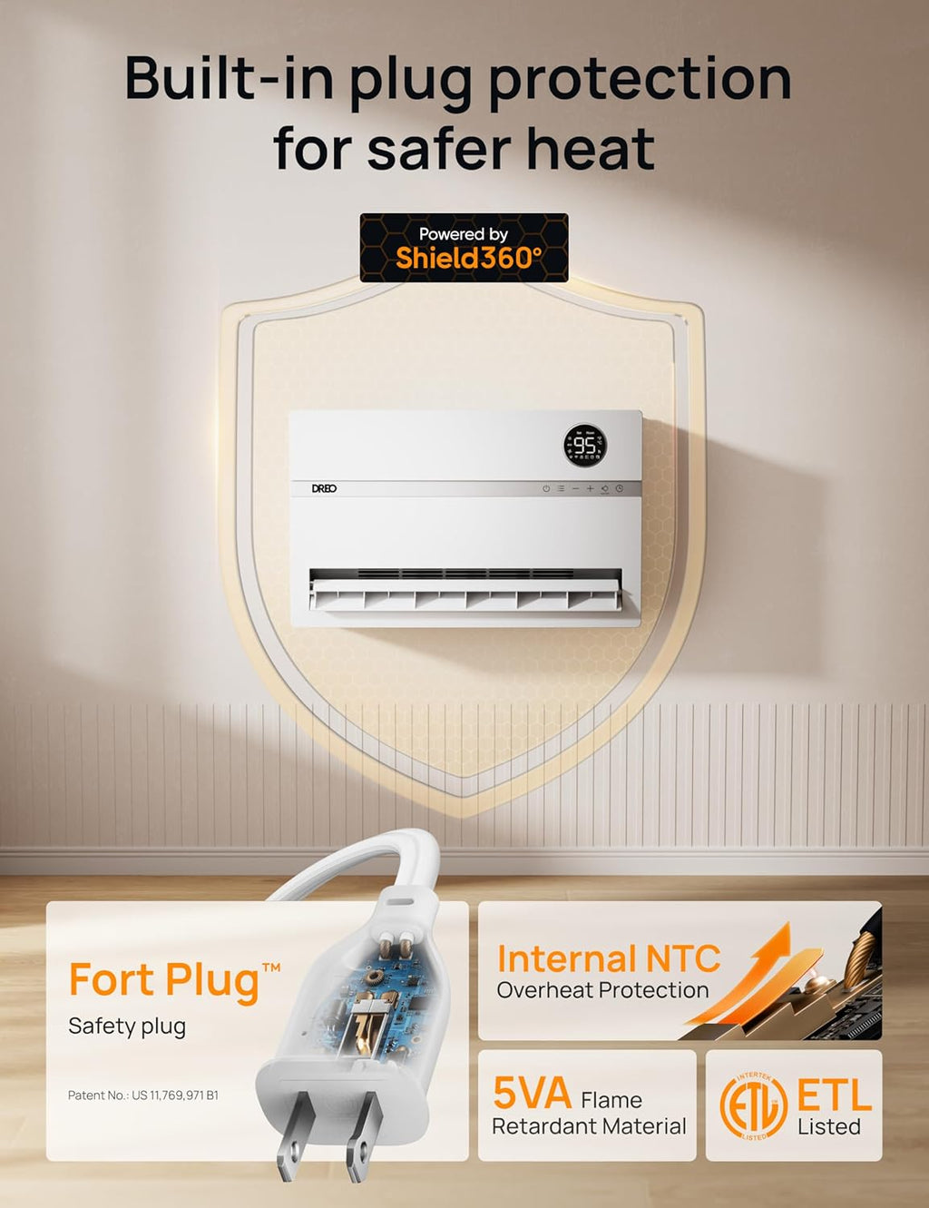 Smart wall mounted heater, bedroom electric heater, 1500W adjustable thermostat 24-hour timer easy to install indoor heater wourant