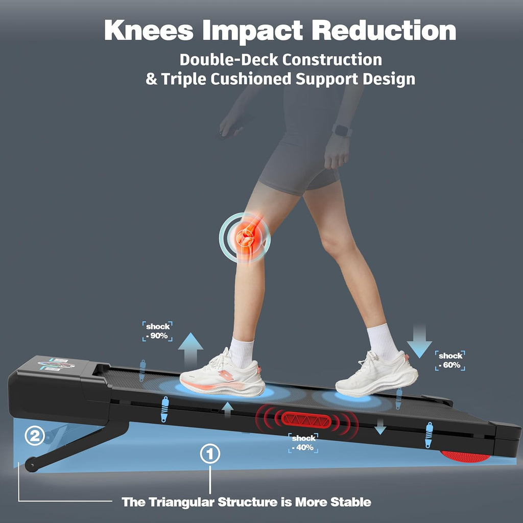 The Walking Pad treadmill features 12% 9-level automatic incline, 450-pound capacity, RGB LED screen, and Bluetooth speakers. wourant