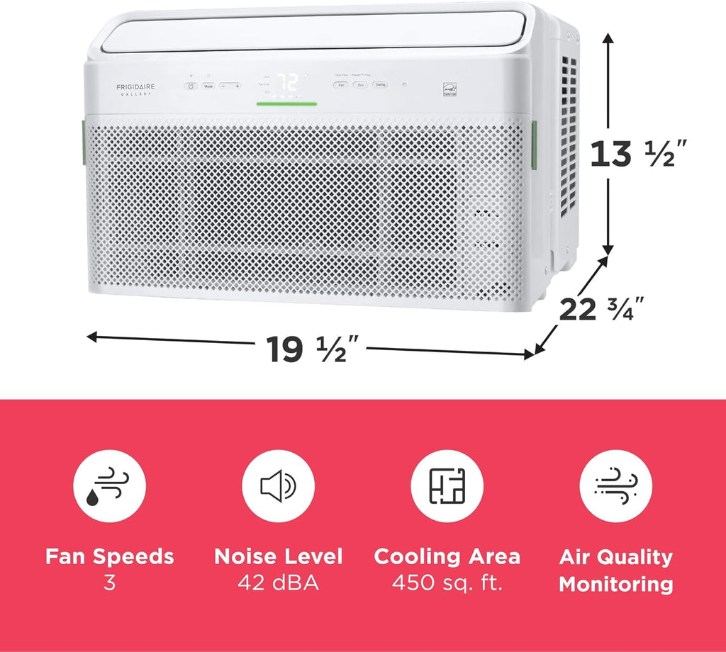 Frigidaire GHWQ103WC1 Inverter Quiet Temp Room Air Conditioner, 10,000 BTU with Wi-Fi Connected, Works with Alexa, Energy Star Certified, Easy-to-Clean Washable Filter, in White wourant