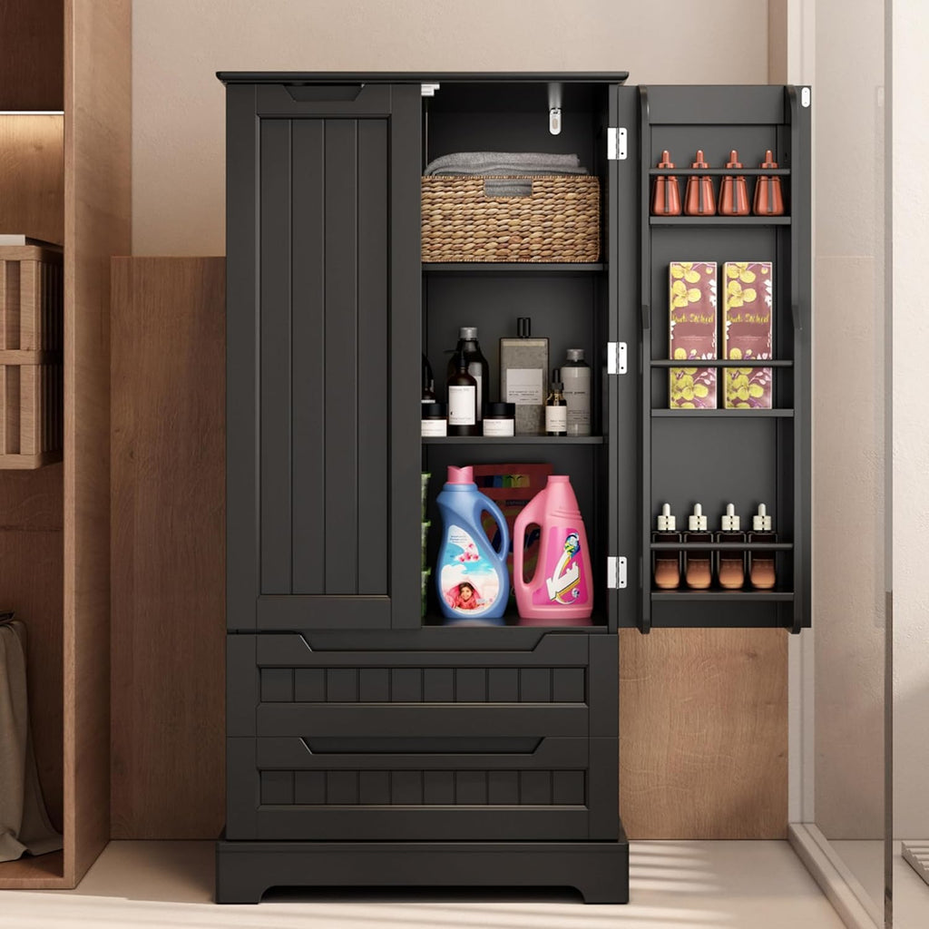 Gizoon Kitchen Pantry Cabinet with Drawers Freestanding Bathroom Storage Cabinet with Doors and Shelves, 47 Inch Small Pantry Cabinet wourant