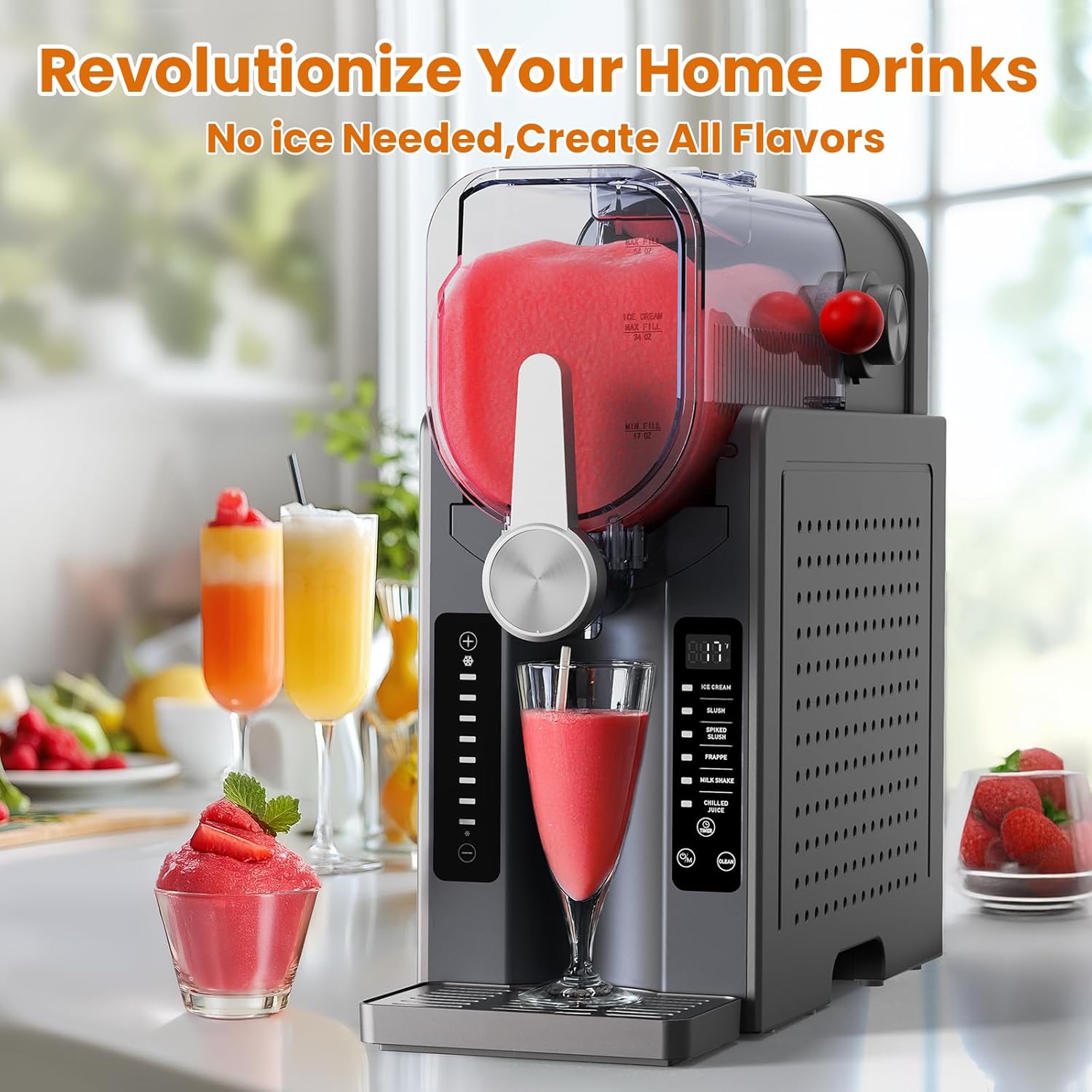 Slushie Machine - Professional Frozen Drink Maker No Ice Needed- Slushy Machine for Home with LED Display - One-Touch Reservation & 6 Pre-set Programs for Frozen Margaritas, Frappés & Ice Cream wourant