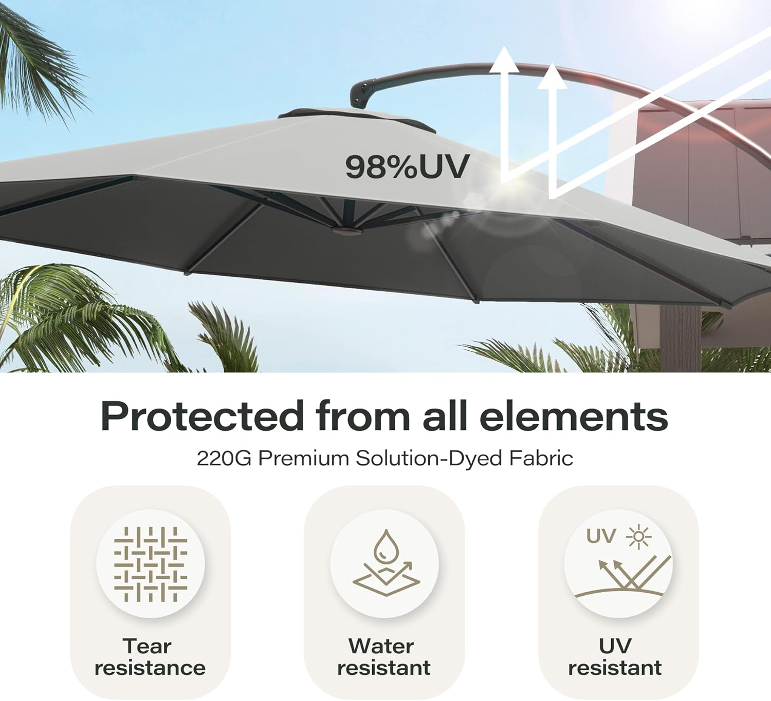 LAUSAINT HOME Outdoor Patio Umbrella with Base included, 11 FT Deluxe Curvy Cantilever Umbrella Heavy Duty Offset Hanging Umbrella with 360° Rotation for Market, Pool, Garden, Backyard, Deck (Beige) wourant