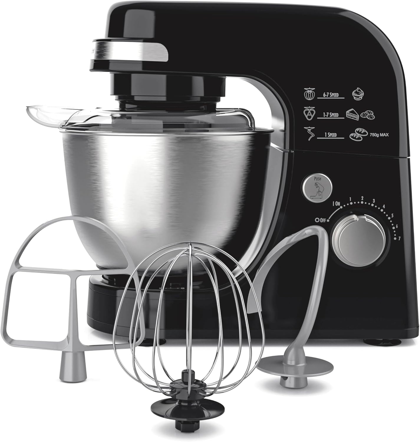 Hamilton Beach Electric Stand Mixer, 4 Quarts, Dough Hook, Flat Beater Attachments, Splash Guard 7 Speeds with Whisk, Black wourant
