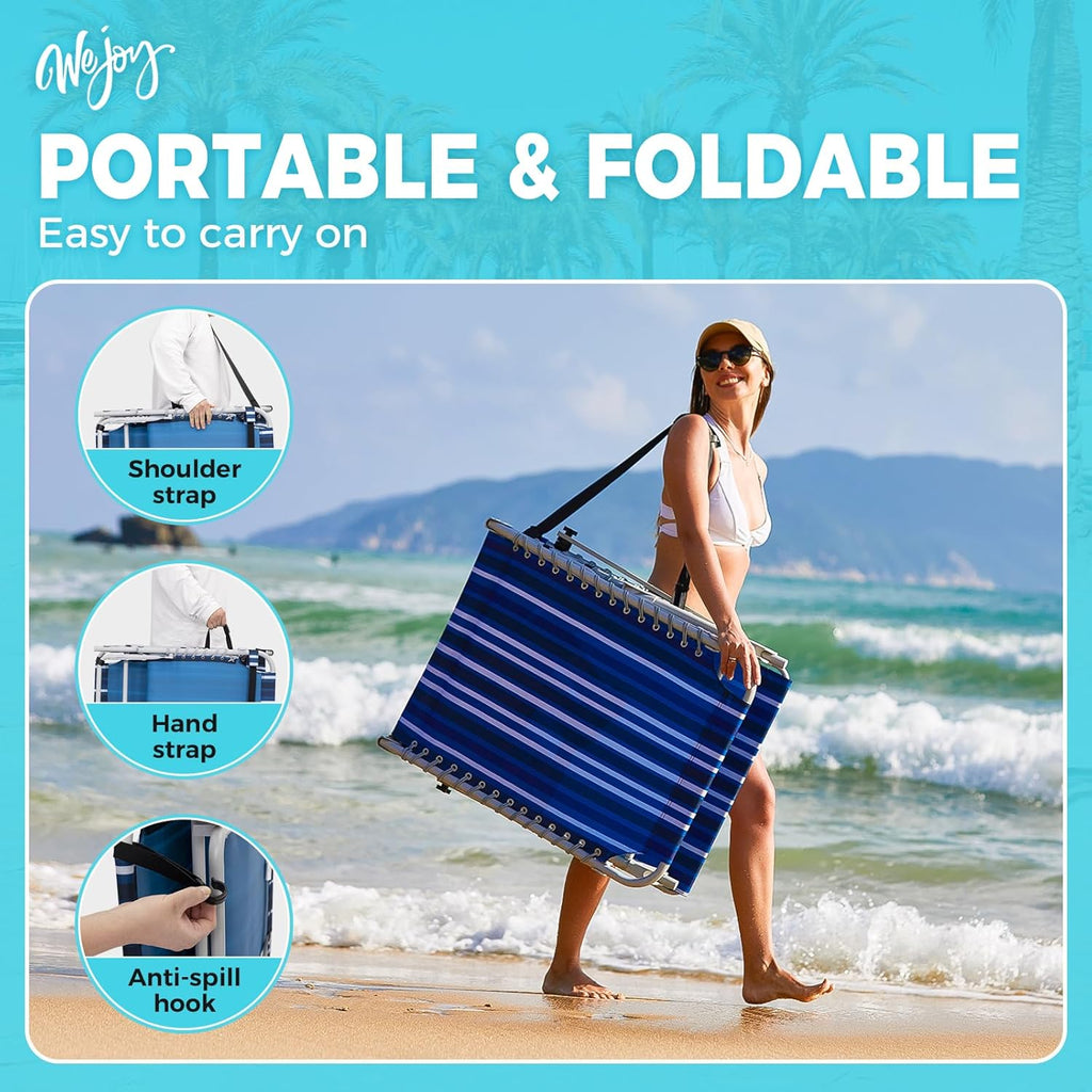 2 Pack Outdoor Chaise Lounge Chair - Portable Folding Patio Pool Lounge Chair, 5 Positions Adjustable Reclining Camping Chair with Side Table,Shoulder Strap, Pillow for Beach Sunbathing Lawn wourant