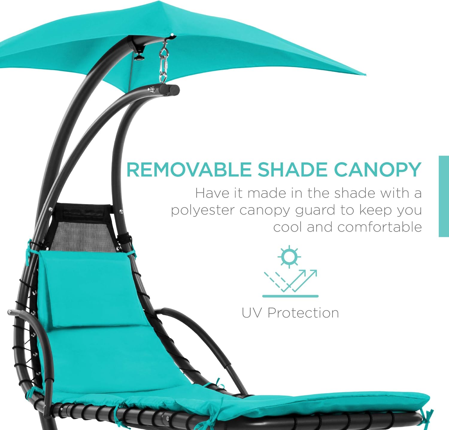 Best Choice Products Outdoor Hanging Curved Steel Chaise Lounge Chair Swing w/Built-in Pillow and Removable Canopy - Charcoal Gray wourant