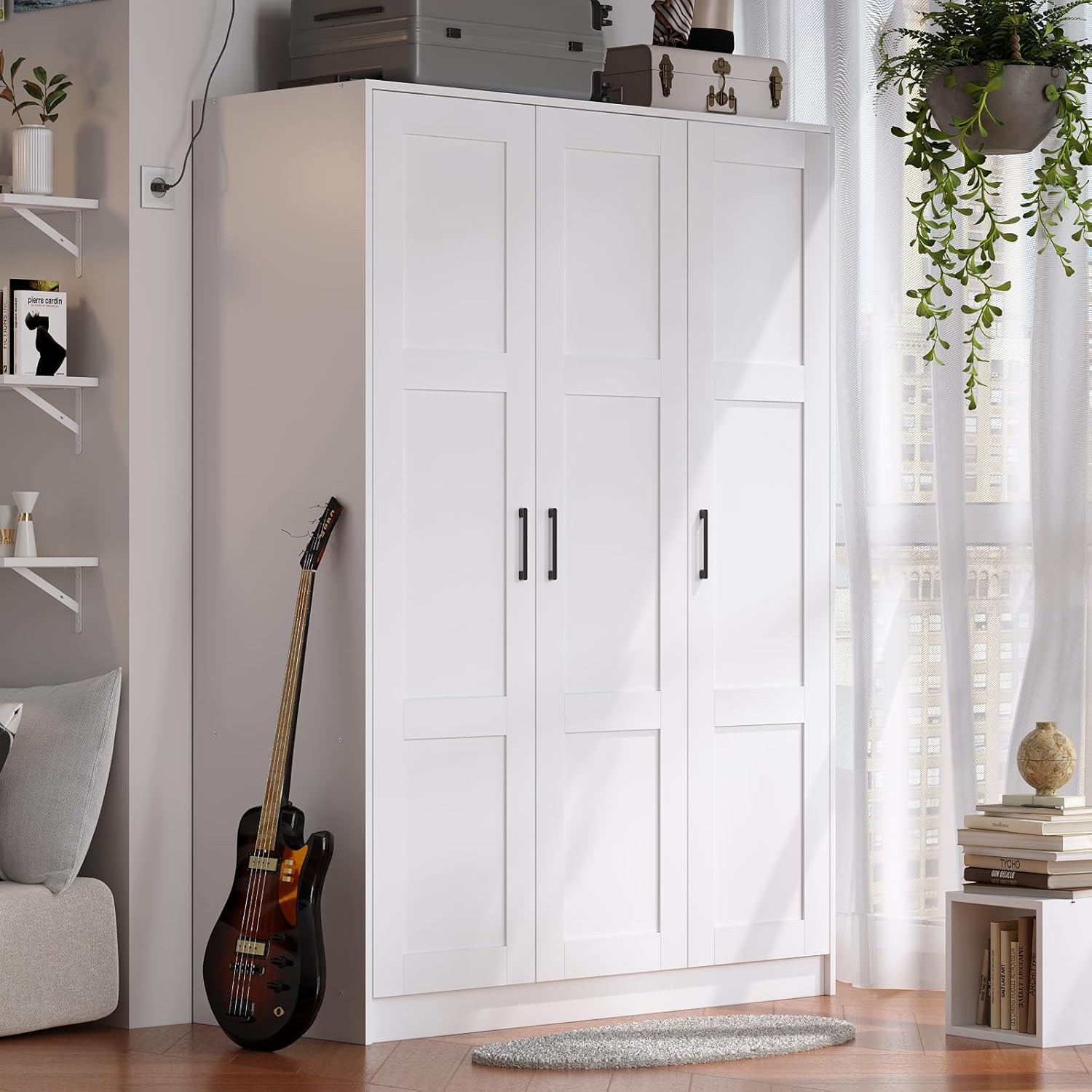 3 Doors Wooden Wardrobe Closet Armoire Bedroom Large Capacity Freestanding Armoire wourant