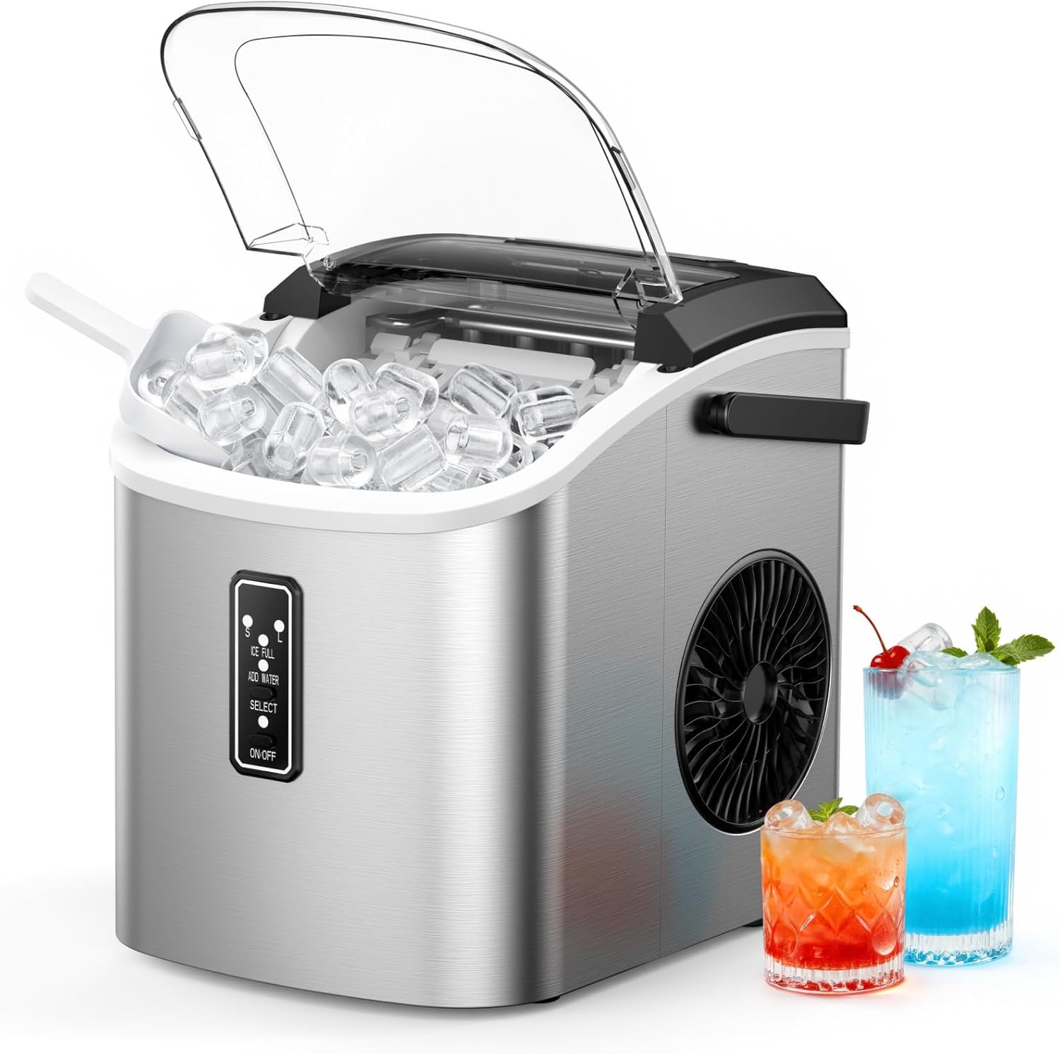 EUHOMY Ice Maker Countertop, 9 Cubes Ready in 6 Mins, 26lbs/24H, Self-Cleaning, Portable Ice Maker Machine with Carry Handle, Basket and Scoop, 2 Sizes of Bullet Ice for Home, Kitchen, Office woonhhop