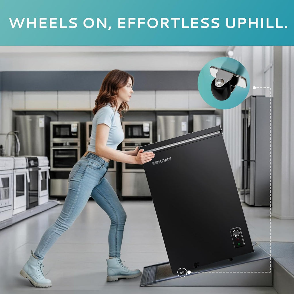 EUHOMY 3.5 Cu.Ft Chest Freezer with Wheels, Small Deep Freezer Adjustable 7 Thermostat wourant