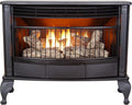 Vent-free 25,000 BTU space-saving freestanding dual-fuel fireplace with built-in thermostat control wourant