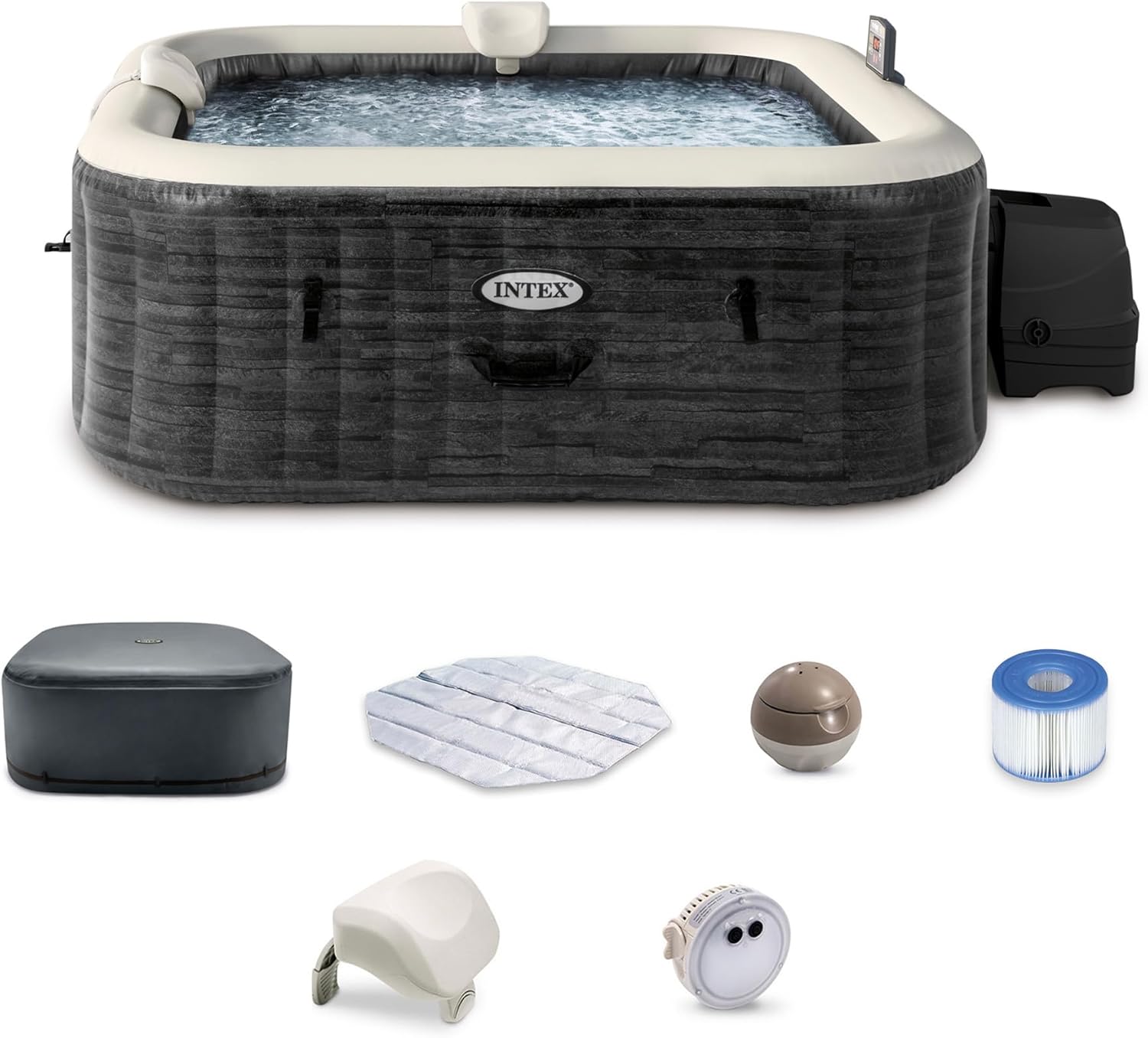 INTEX 28451EP PureSpa Greystone Deluxe Spa Set: Includes Energy Efficient Spa Cover wourant
