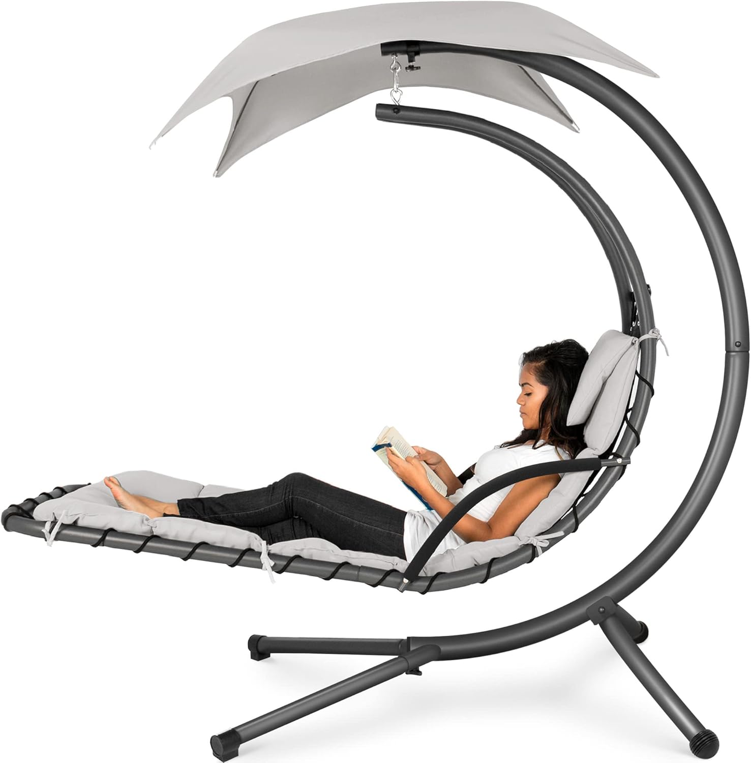 Best Choice Products Outdoor Hanging Curved Steel Chaise Lounge Chair Swing w/Built-in Pillow and Removable Canopy - Teal wourant