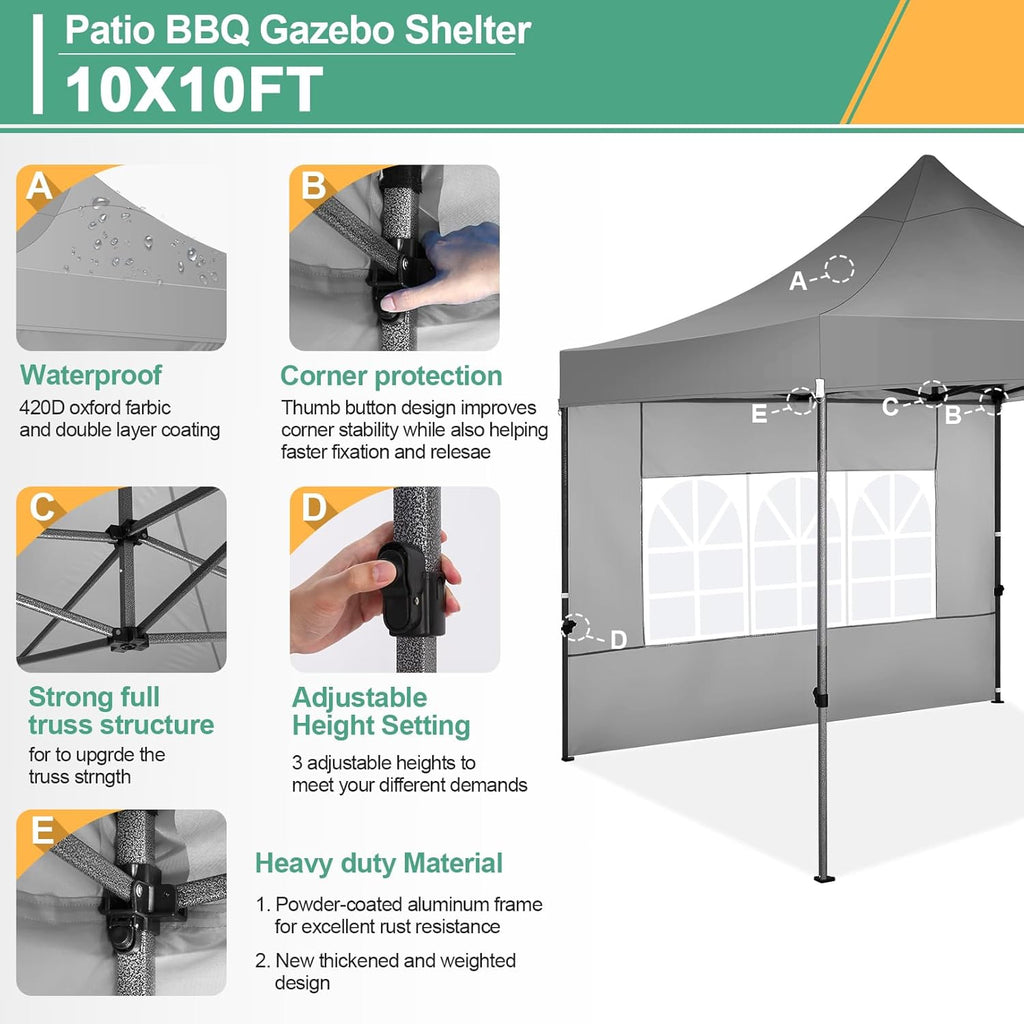 COBIZI 10x20 Heavy Duty Pop up Canopy Tent with 6 sidewalls Easy Up Commercial Outdoor Canopy Wedding Party Tents for Parties All Season Wind & Waterproof Gazebo with Roller Bag,Black(Frame Thickened) wourant