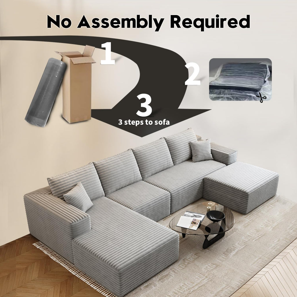 107.5" Cloud Modular Sectional Sofa Couch with L-Shape Chaise,Modern Minimalist Upholstered Couches wourant