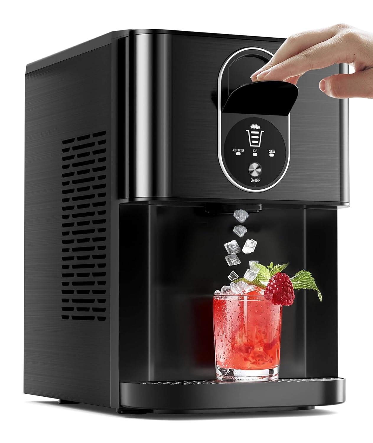 Antarctic Star Nugget Ice Maker Countertop with Soft Chewable Ice, 44Lbs/24H Portable Pellet Ice Machine with Self-Cleaning, One-Click Operation, for Home/Kitchen/Office, Stainless Steel, Black woonhhop