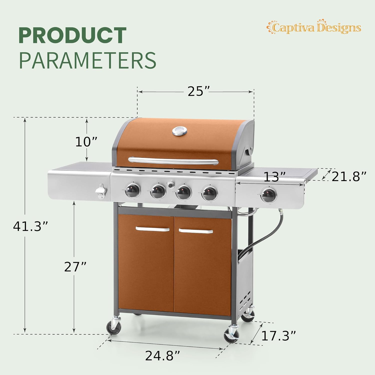 Captiva Designs 4-Burner Propane Gas BBQ Grill with Side Burner & Porcelain-Enameled Cast Iron Grates, 42,000 BTU Output Stainless Steel Grill for Outdoor Cooking Kitchen and Patio Backyard Barbecue wourant