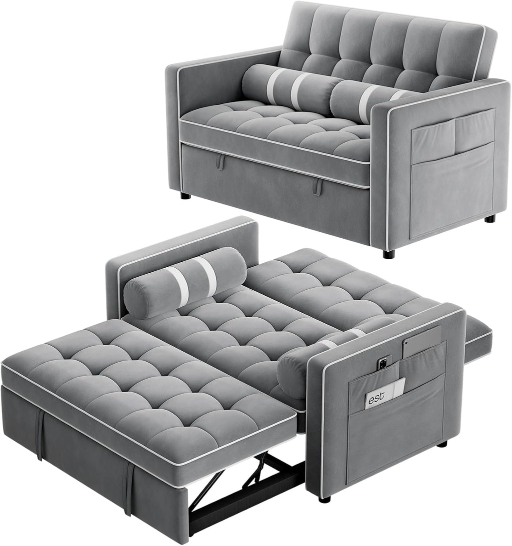 Pipishell 3 in 1 Convertible Sleeper Sofa Bed,Pull Out Couch for Living Room with USB Ports & Side Pockets,Adjustable Backrest,Velvet,Loveseat Sofa Bed,Futon Couches,Black wourant