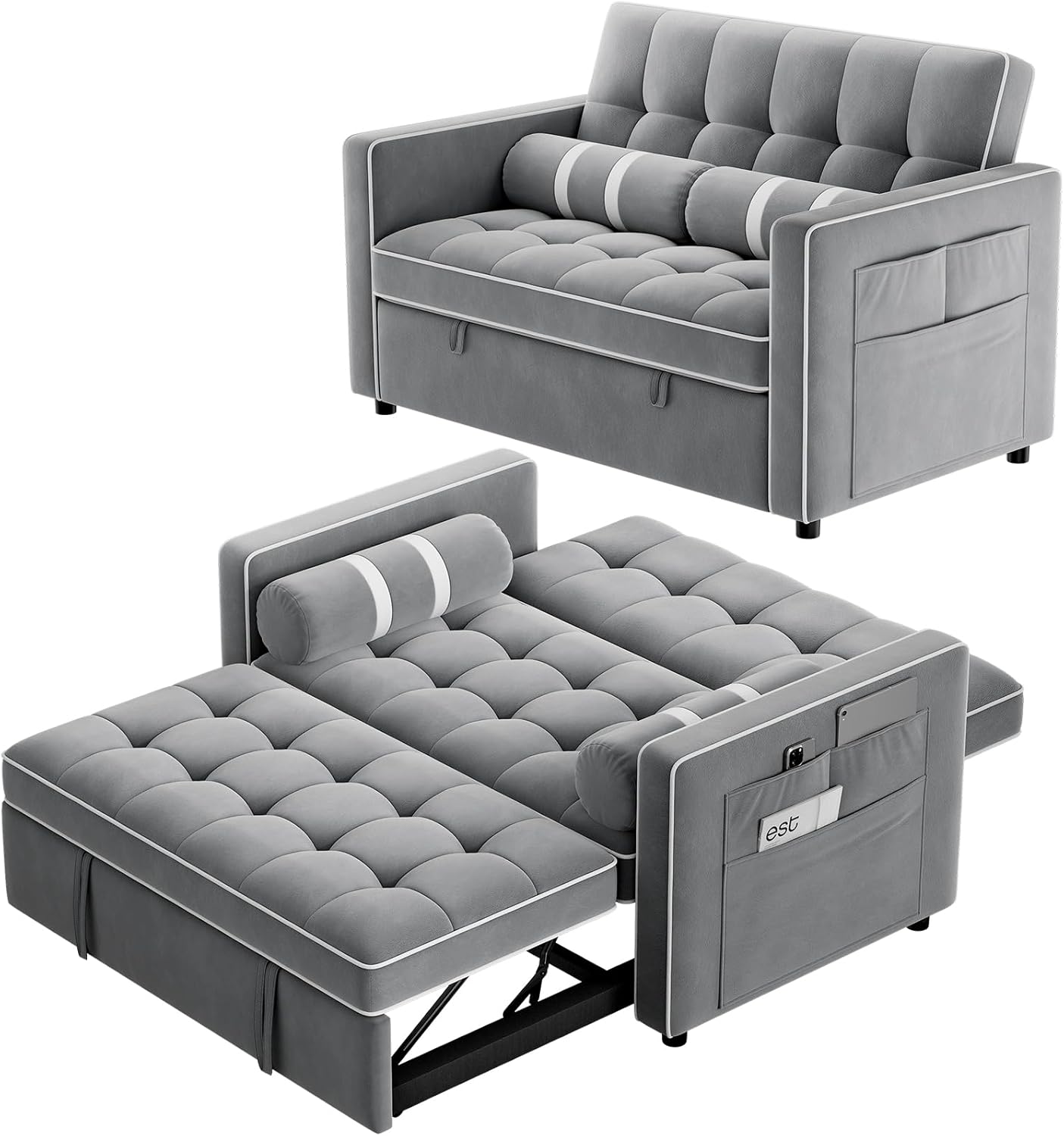Pipishell 3 in 1 Convertible Sleeper Sofa Bed,Pull Out Couch for Living Room with USB Ports & Side Pockets,Adjustable Backrest,Velvet,Loveseat Sofa Bed,Futon Couches,Black wourant