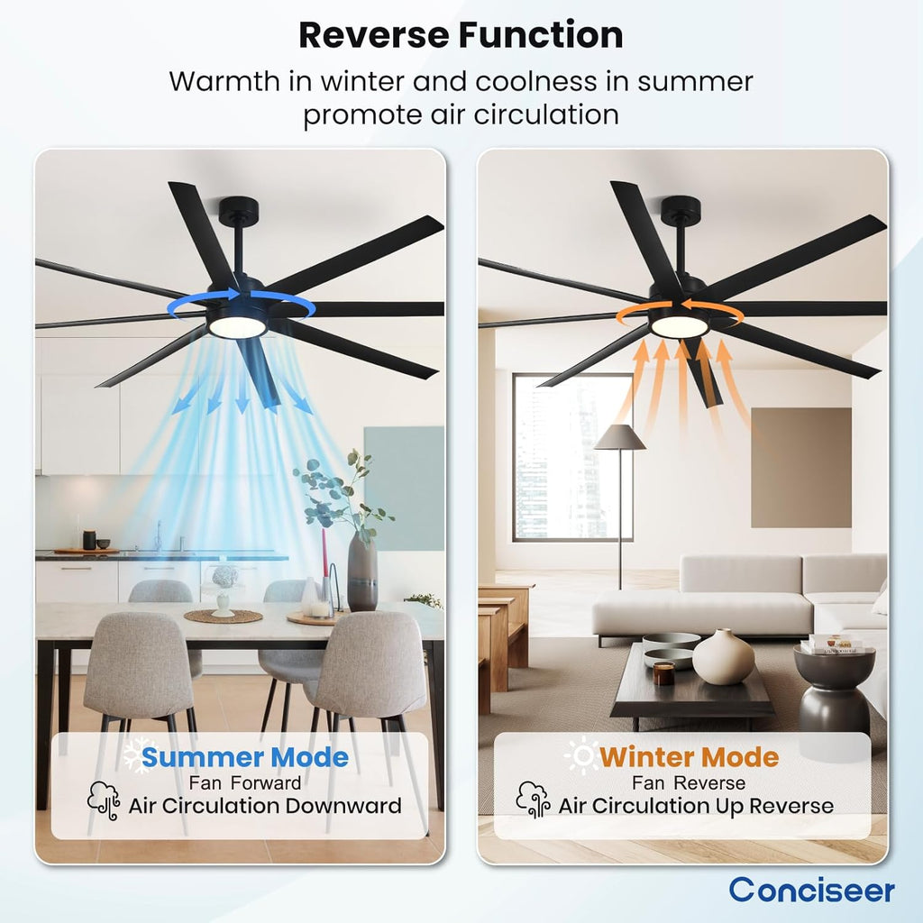 Modern Ceiling Fans with Lights, 72 Inch Ceiling Fan with Light and Remote, Bedroom Living Room Library Cafe Outdoor/Industrial,24W 3CCT Dimmable, 8 Blades 6 Speed Reversible Quiet DC Motor, Black wourant