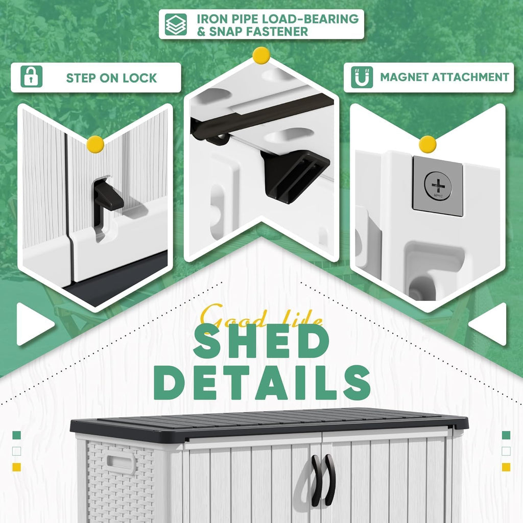 Devoko Outdoor Storage Cabinet 26 Cu Ft with Lockable Doors, Horizontal Storage Shed Waterproof Patio Tools Storage Box wourant