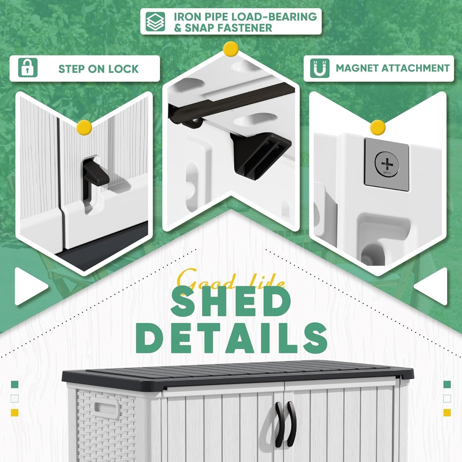 Devoko Outdoor Storage Cabinet 26 Cu Ft with Lockable Doors, Horizontal Storage Shed Waterproof Patio Tools Storage Box wourant