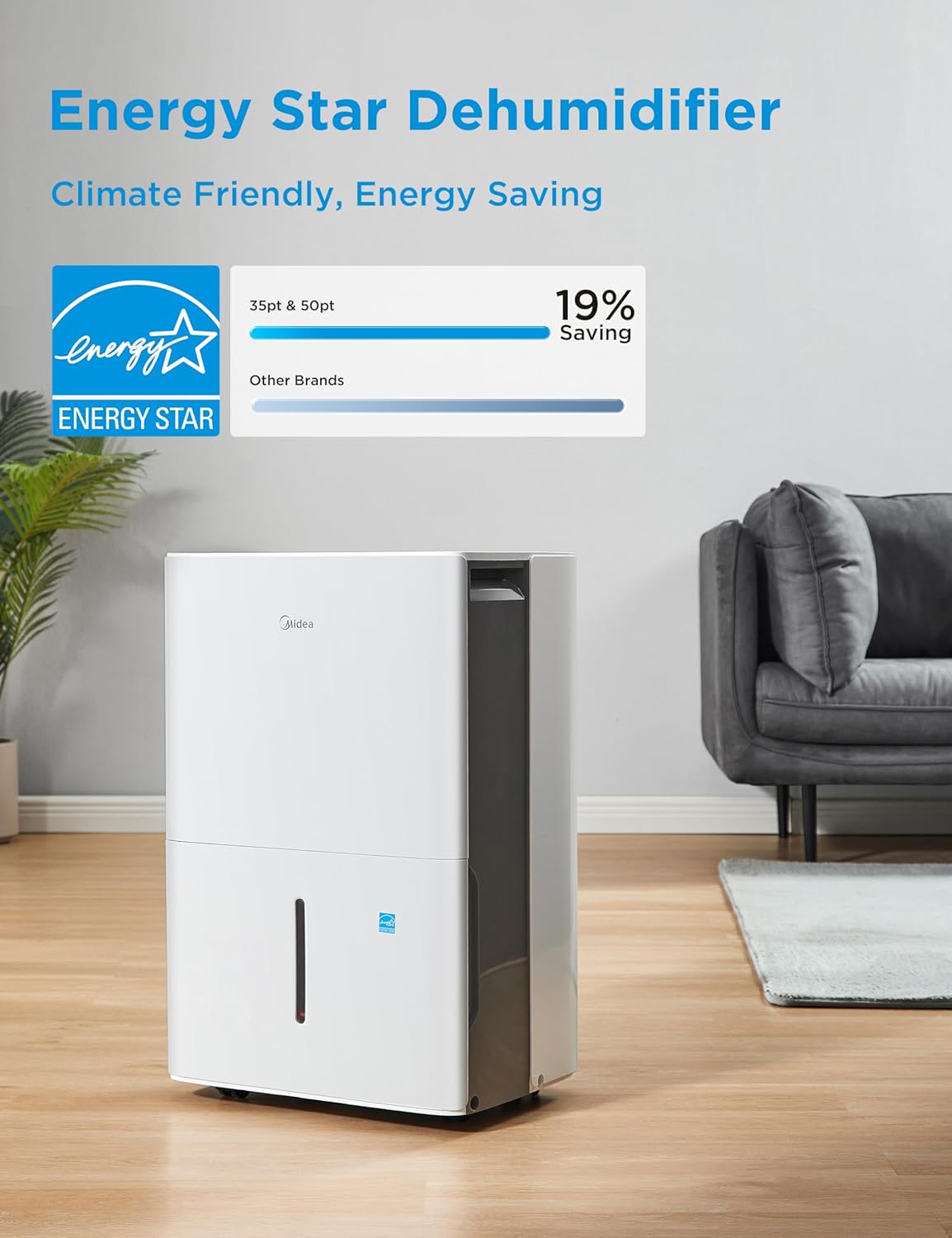Midea 4,500 Sq. Ft. Dehumidifier With Pump Included, Energy Star Certified, 50 Pint - Ideal For Basements, Large & Medium Sized Rooms, And Bathrooms (White) wourant