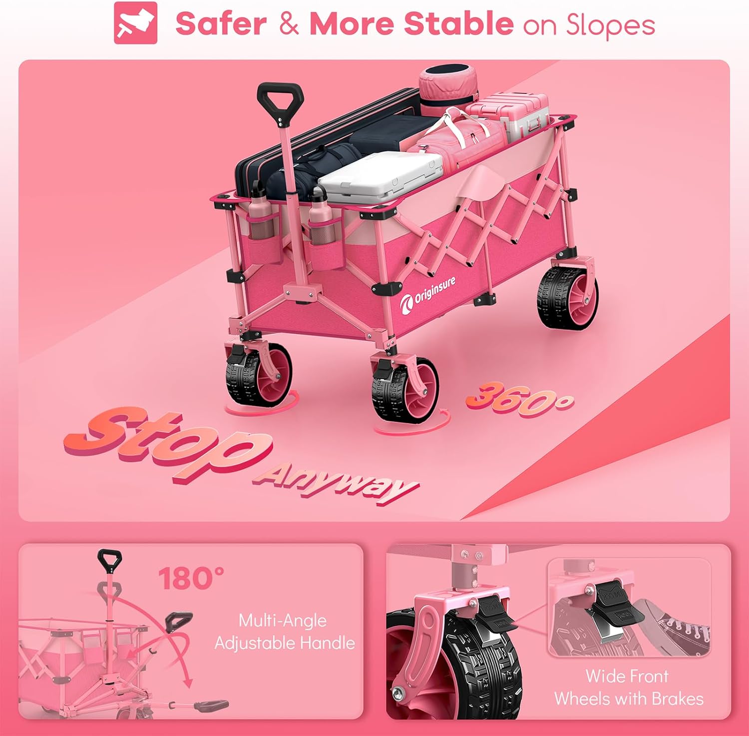38" long foldable four-wheel stroller, foldable, 460 lb capacity, 220 liter heavy-duty folding beach stroller with large all-terrain tires wourant