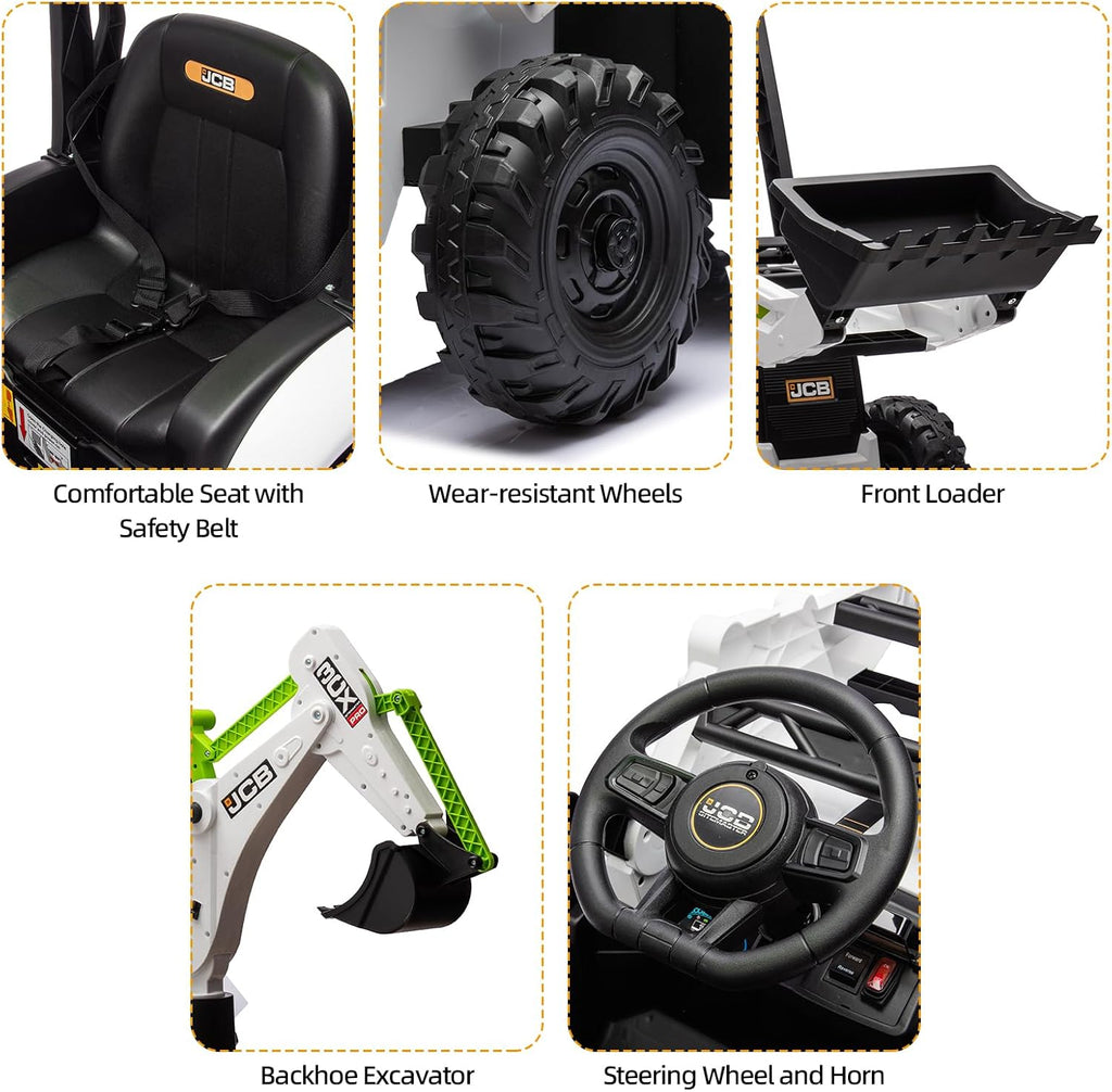 12V JCB Ride On Excavator, Ride on Toys for Kids 4-8, Electric Car for Kids with Tractor, Bulldozer, Digging Arm, Backhoe Toy Car with Slow Start/Stop, Adjustable Speeds wourant