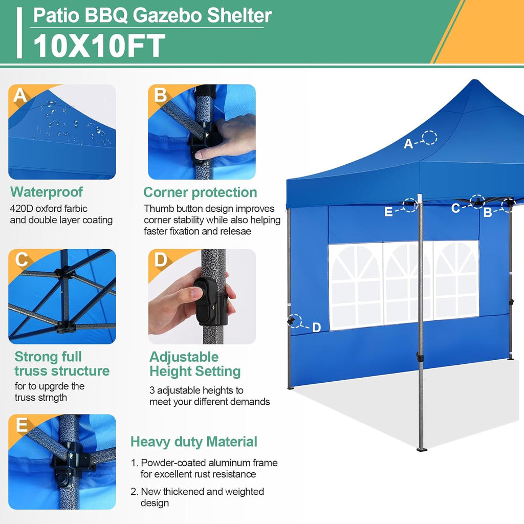 COBIZI 10x20 Heavy Duty Pop up Canopy Tent with 6 sidewalls Easy Up Commercial Outdoor Canopy Wedding Party Tents for Parties All Season Wind & Waterproof Gazebo with Roller Bag,Black(Frame Thickened) wourant