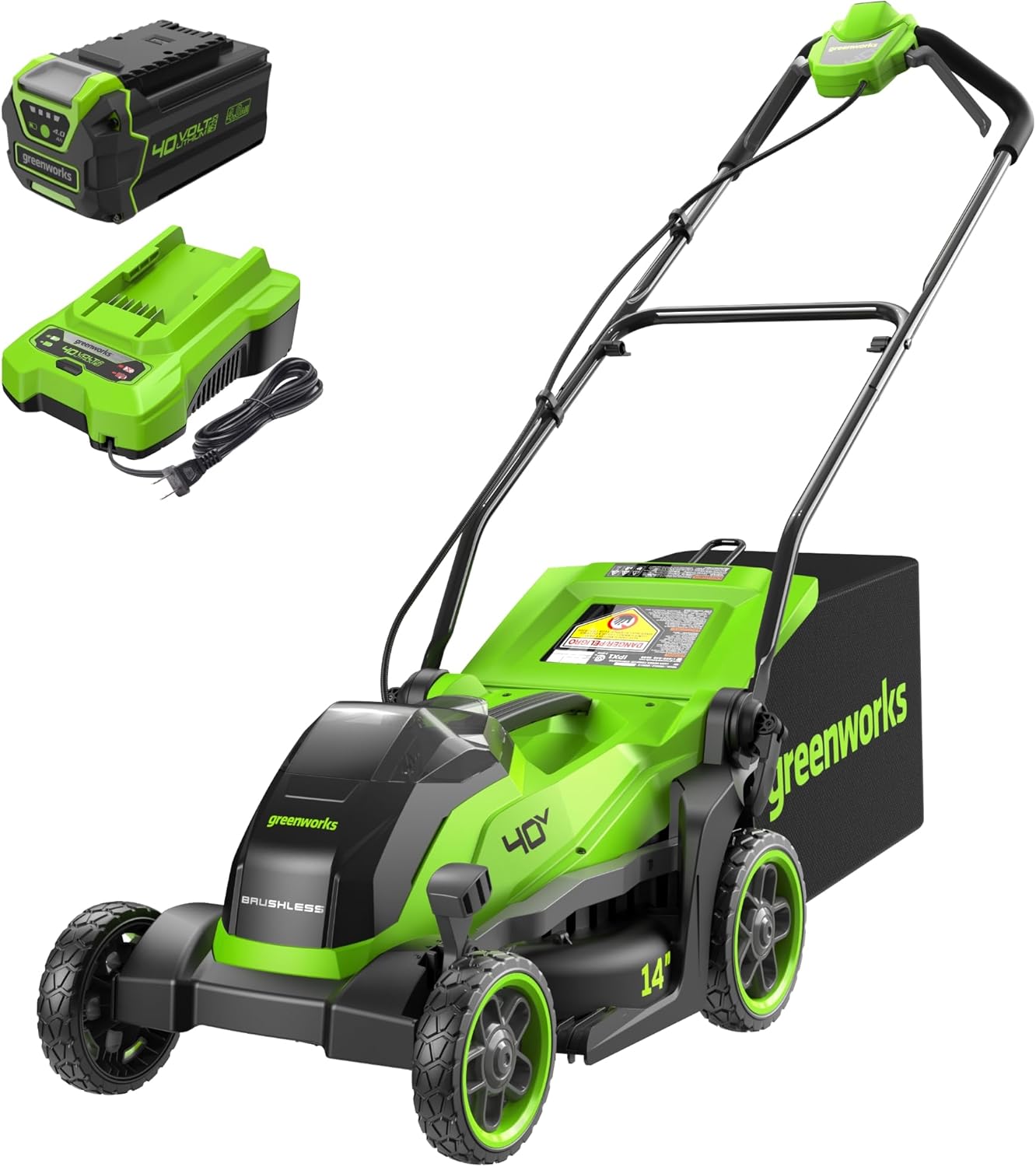 Greenworks 40V 16" Cordless Lawn Mower Ultra-Light Push Mower 4.0Ah Battery Charger wourant