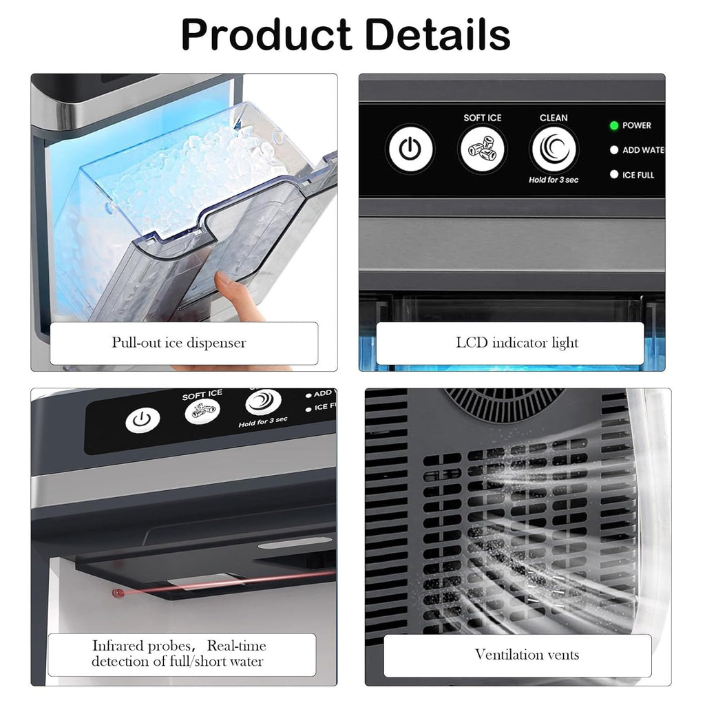 Large Capacity Ice Makers Countertop One-Click Operation Self-Cleaning Portable Ice Maker 41lbs/24H with There is A Detachable 3L Water Tank Ice Machine for Home,Bar,Office wourant
