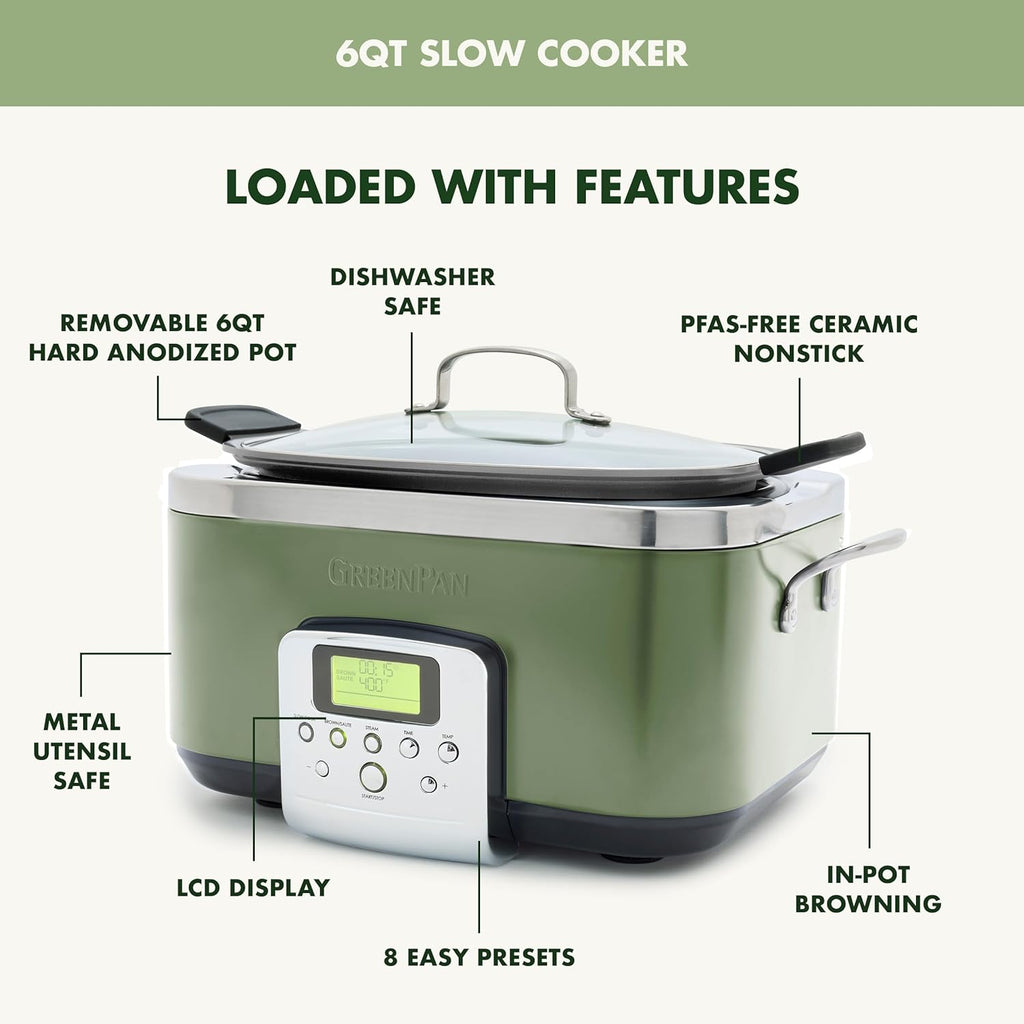 8-in-1 Programmable 6QT Electric Slow Cooker with Dishwasher-Safe Lid and Removable Base wourant