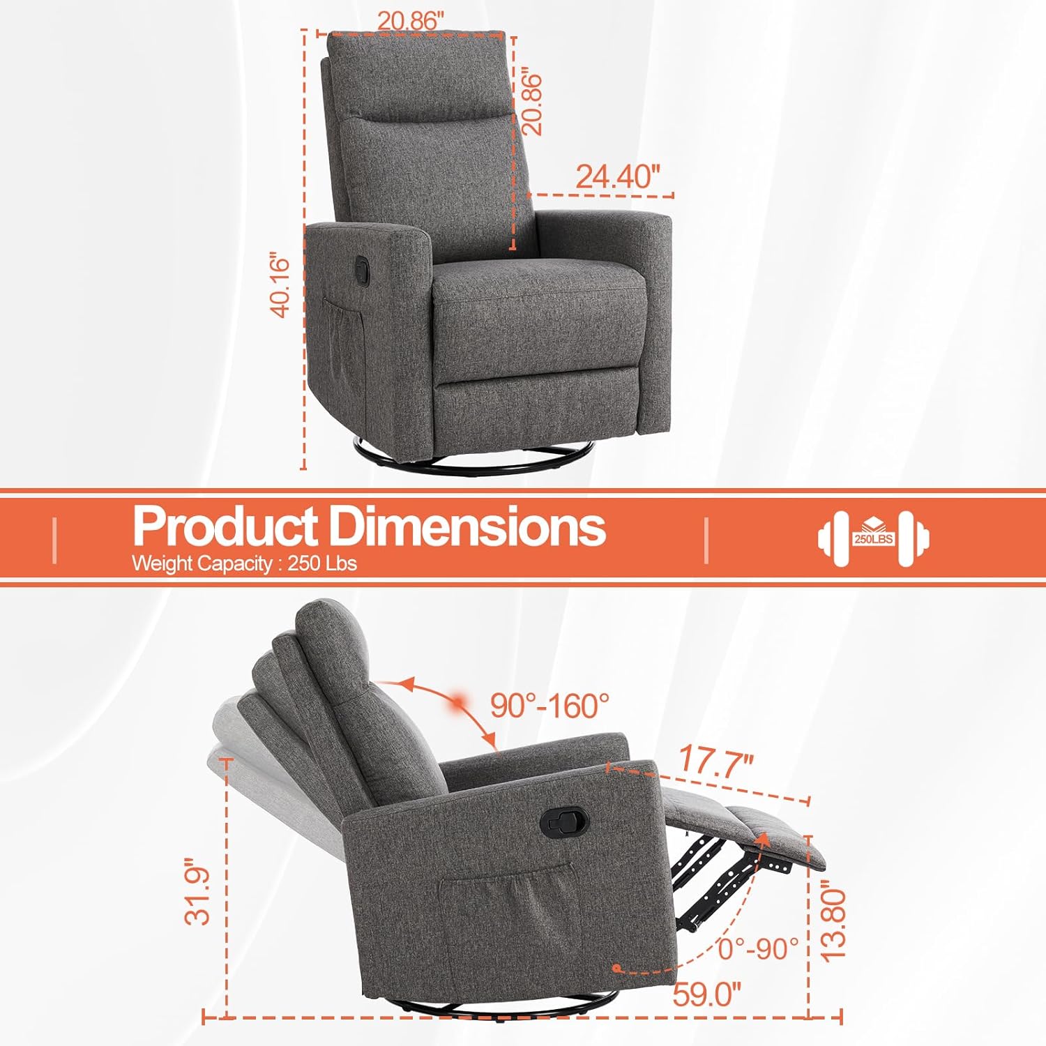 Sweetcrispy Massage Recliner Chair for Adults, Adjustable Home Theater Seating with Lumbar Support for Living Room, Modern Fabric Reclining, Pure Black wourant
