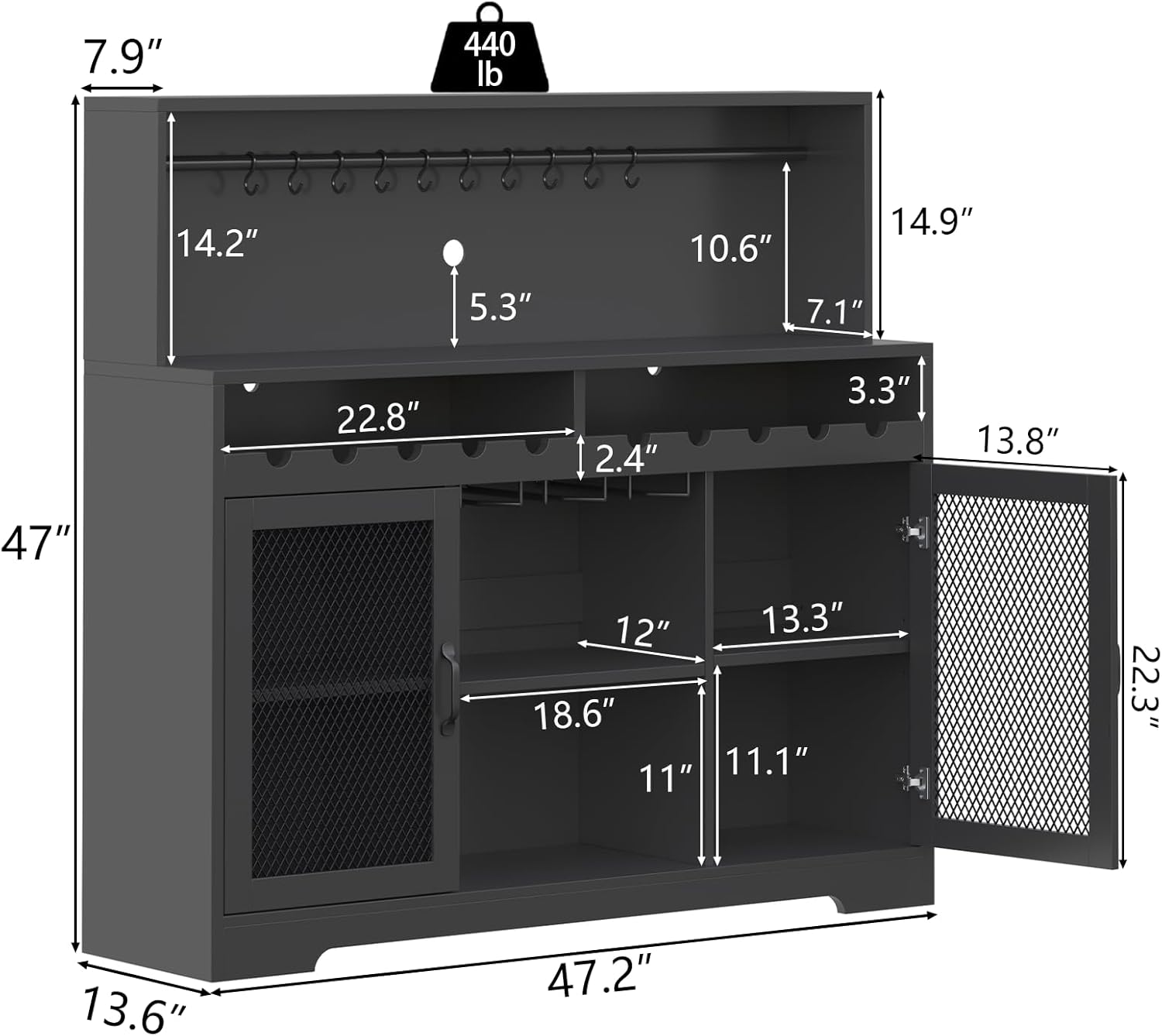 Wine Bar Cabinet with LED Light, Liquor Cabinet with Glass Holder, Coffee Bar for Liquor, Storage Buffet with Wine Racks, Wine Cabinet wourant