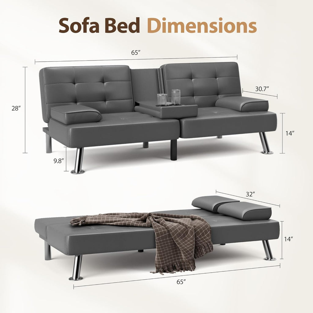 Shahoo Convertible Folding Futon Sofa Bed Sleeper Couch for Living Room Faux Leather wourant