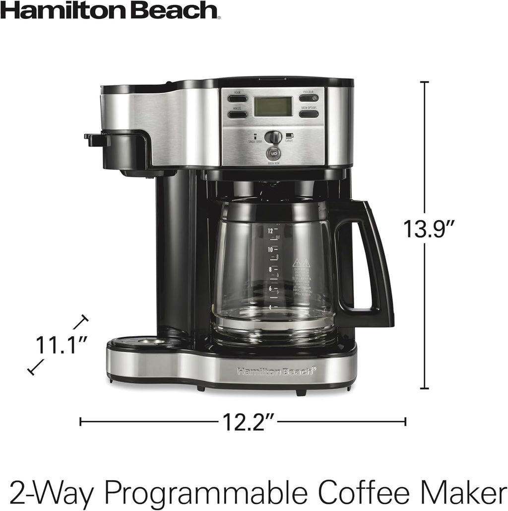 Hamilton Beach 2-Way 12 Cup Programmable Drip Coffee Maker & Single Serve Machine, Glass Carafe, Auto Pause and Pour, Black (49980R) wourant