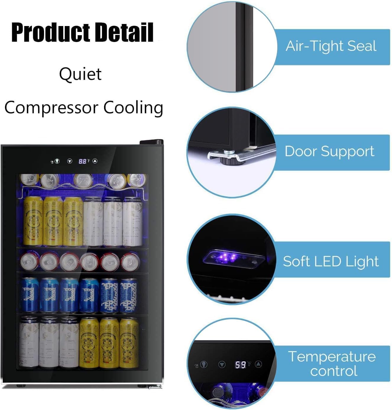 Antarctic Star Beverage Refrigerator Cooler 68 Can, Mini Fridge with Glass Door for Beer Drinks Wine,Freestanding Small Fridge with Electronic Temperature Control for Home and Bar,1.7 cu.ft wourant