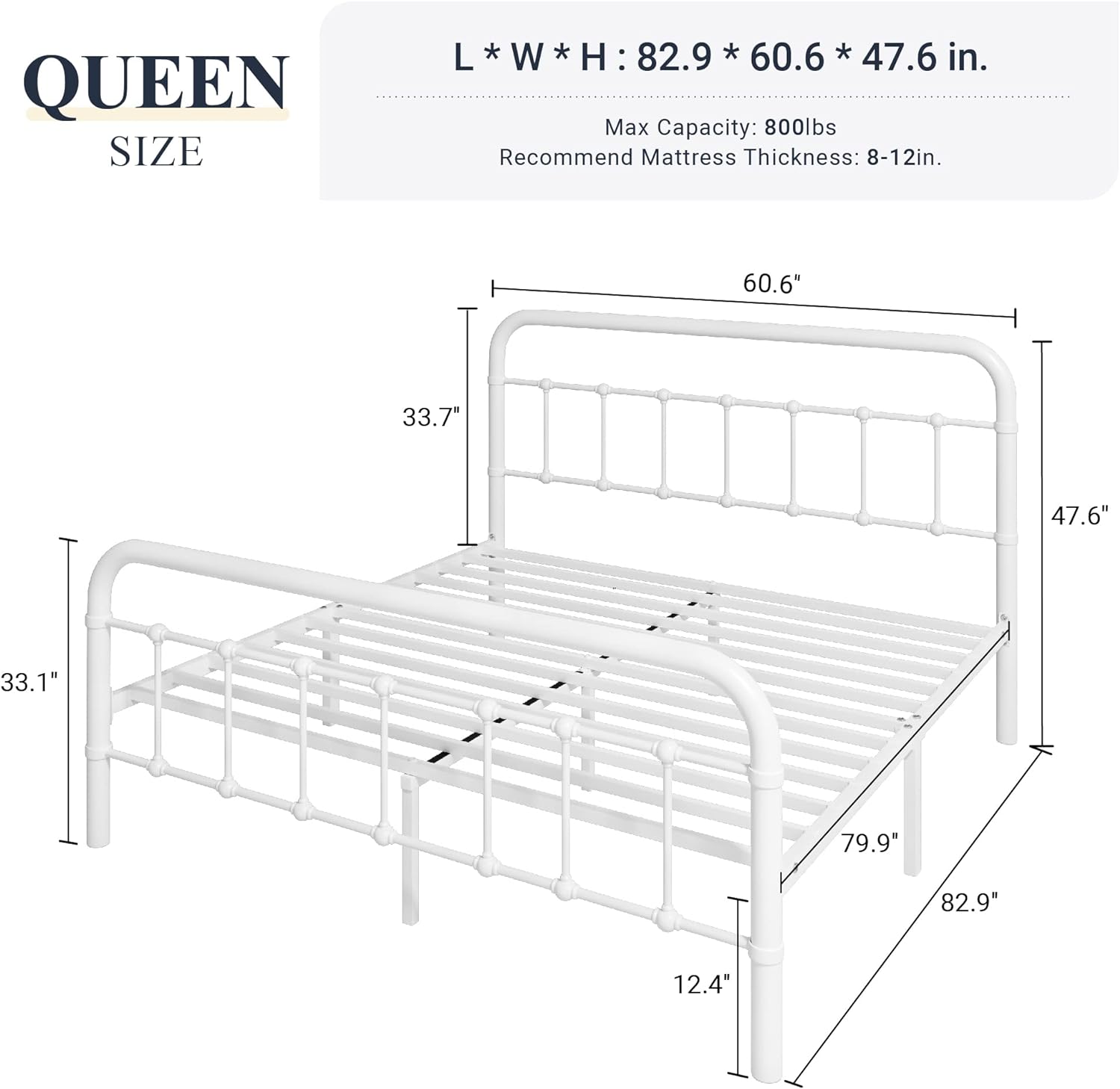 Allewie Queen Size Metal Platform Bed Frame with Victorian Style Wrought Iron-Art Headboard wourant